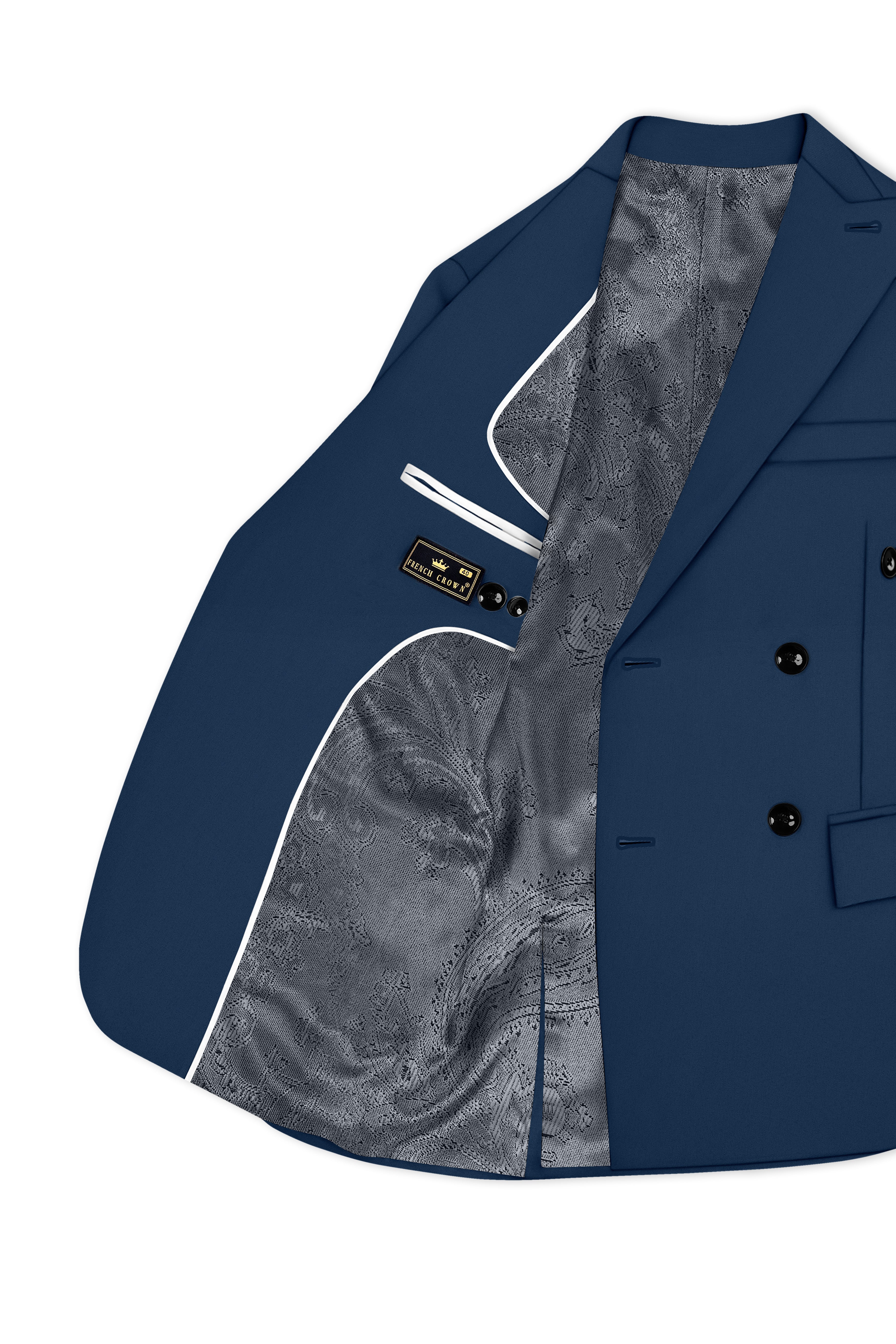 Azuron-Rhino Blue Slight Stretch Subtle Sheen Poly-Viscose Double Breasted Blazer