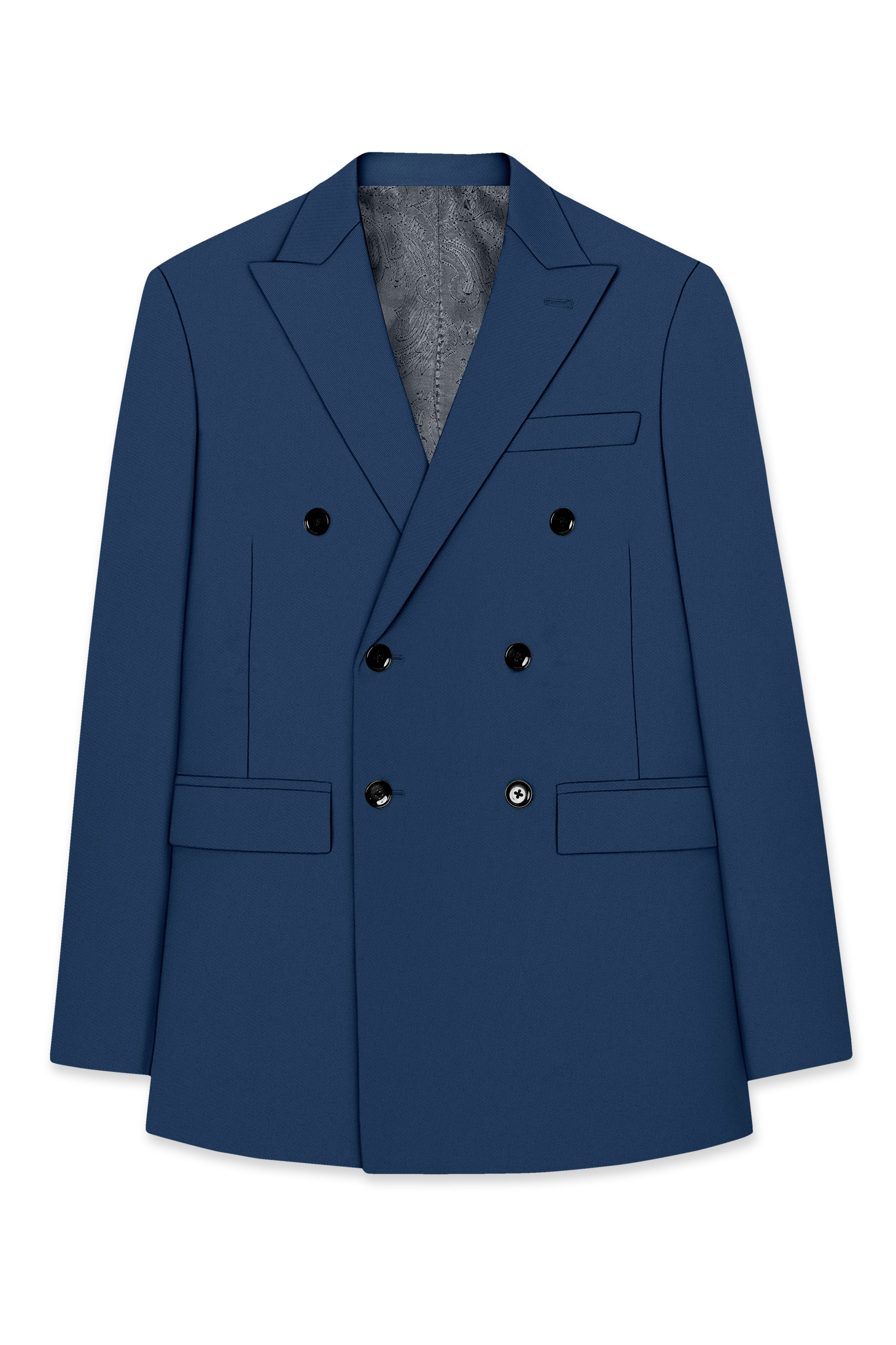 Azuron-Rhino Blue Slight Stretch Subtle Sheen Poly-Viscose Double Breasted Blazer
