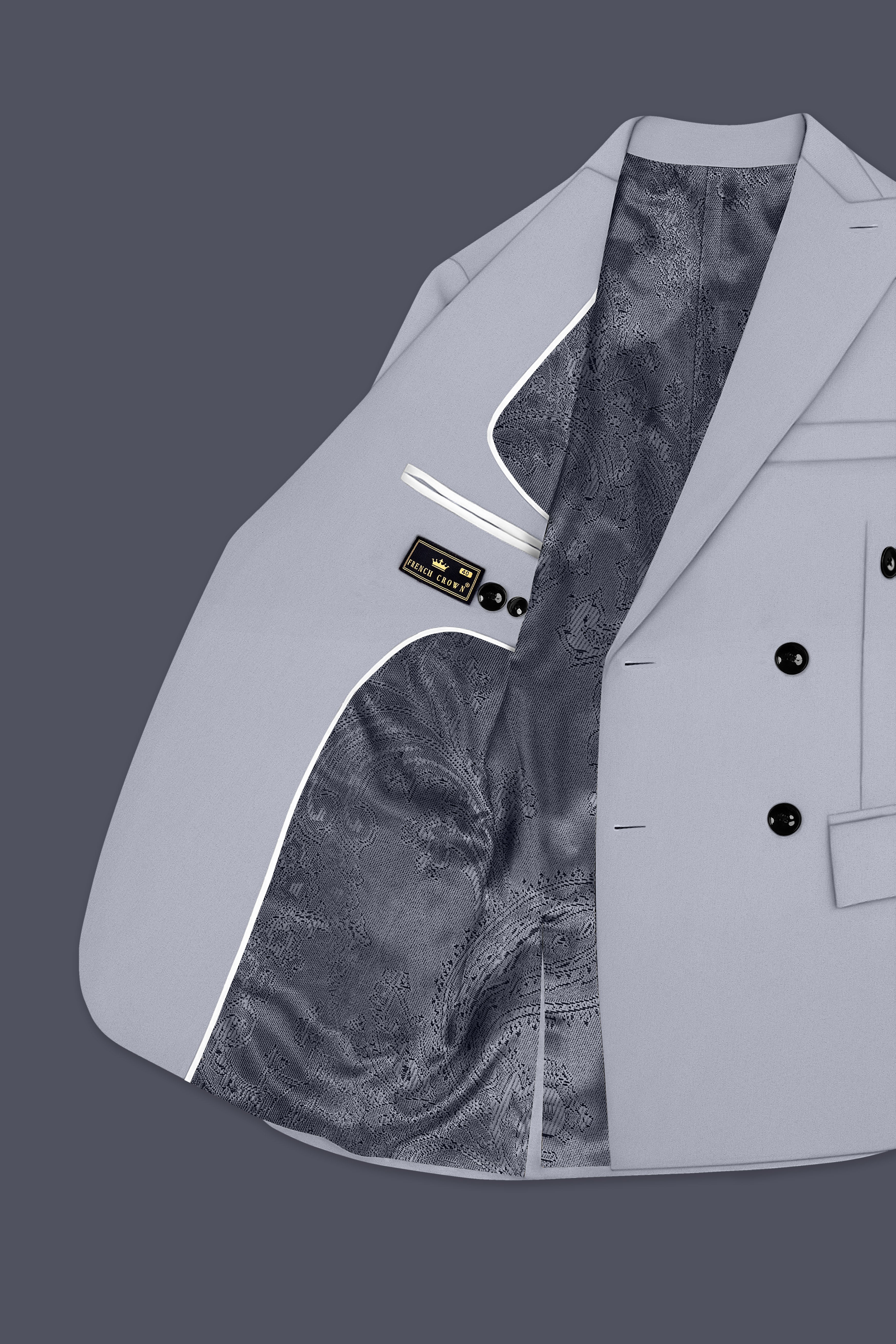Ashvaro-Manatee Gray Slight Stretch Subtle Sheen Poly-Viscose Double Breasted Blazer