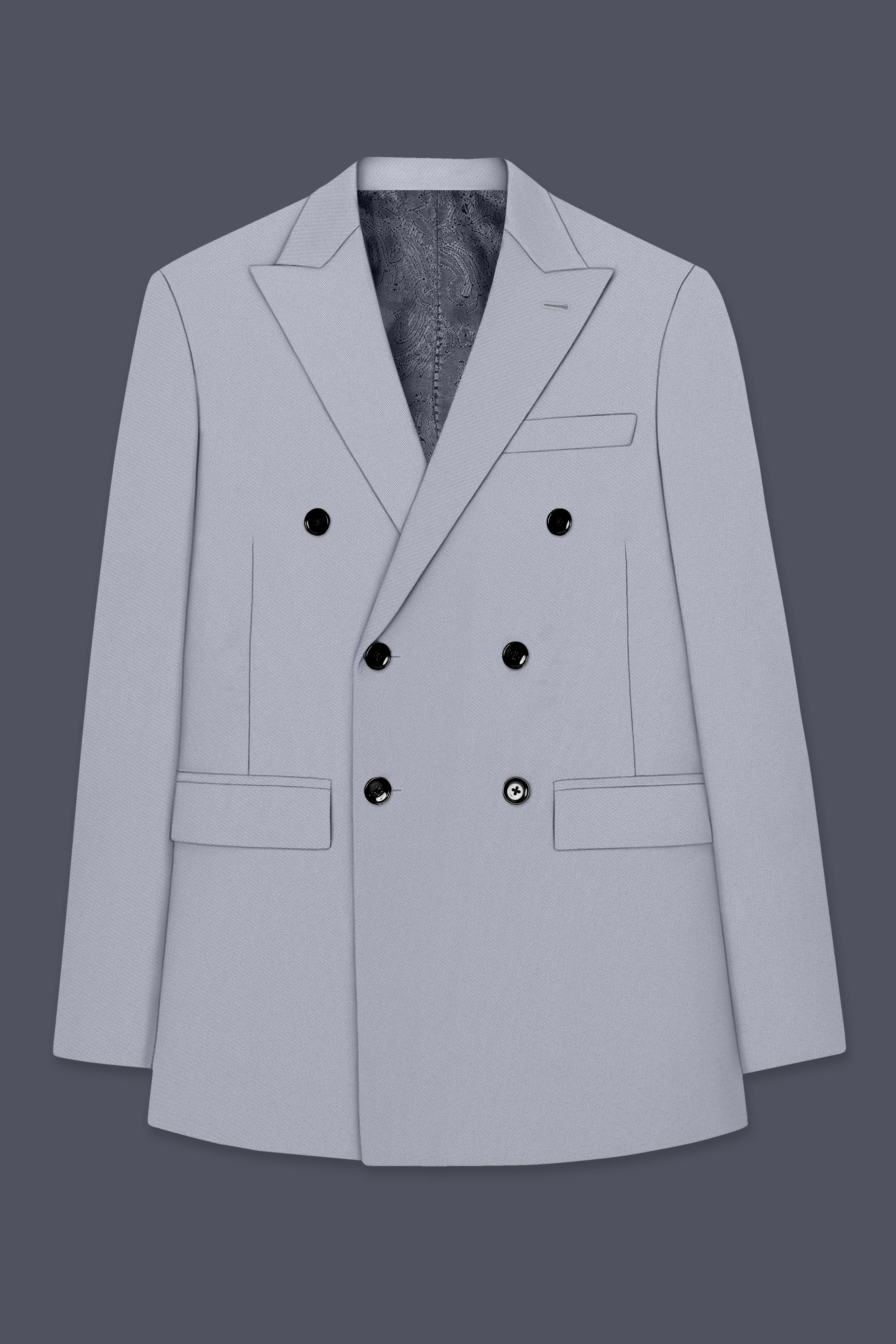 Ashvaro-Manatee Gray Slight Stretch Subtle Sheen Poly-Viscose Double Breasted Blazer