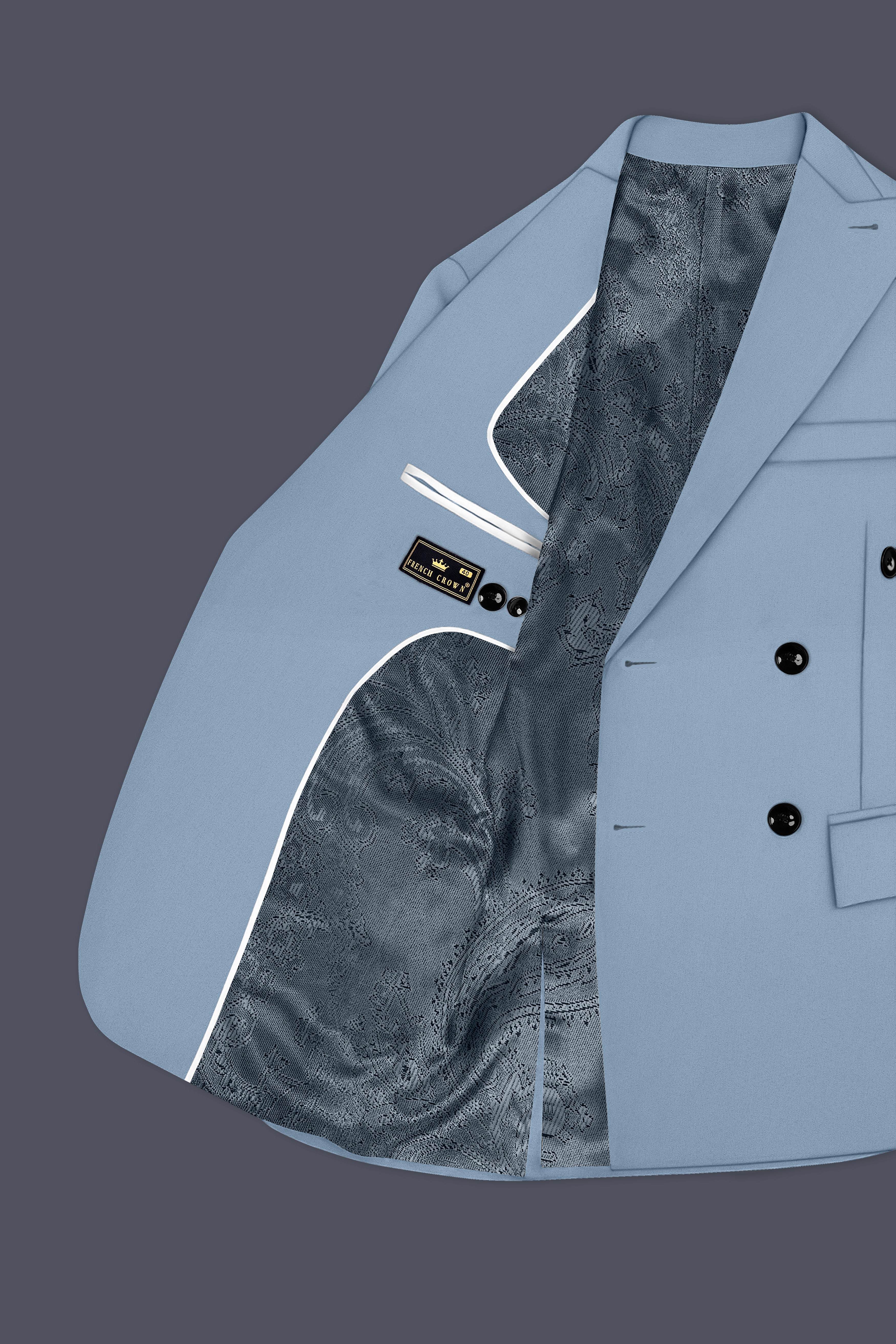 Velcian-Lynch Blue Slight Stretch Subtle Sheen Poly-Viscose Double Breasted Blazer