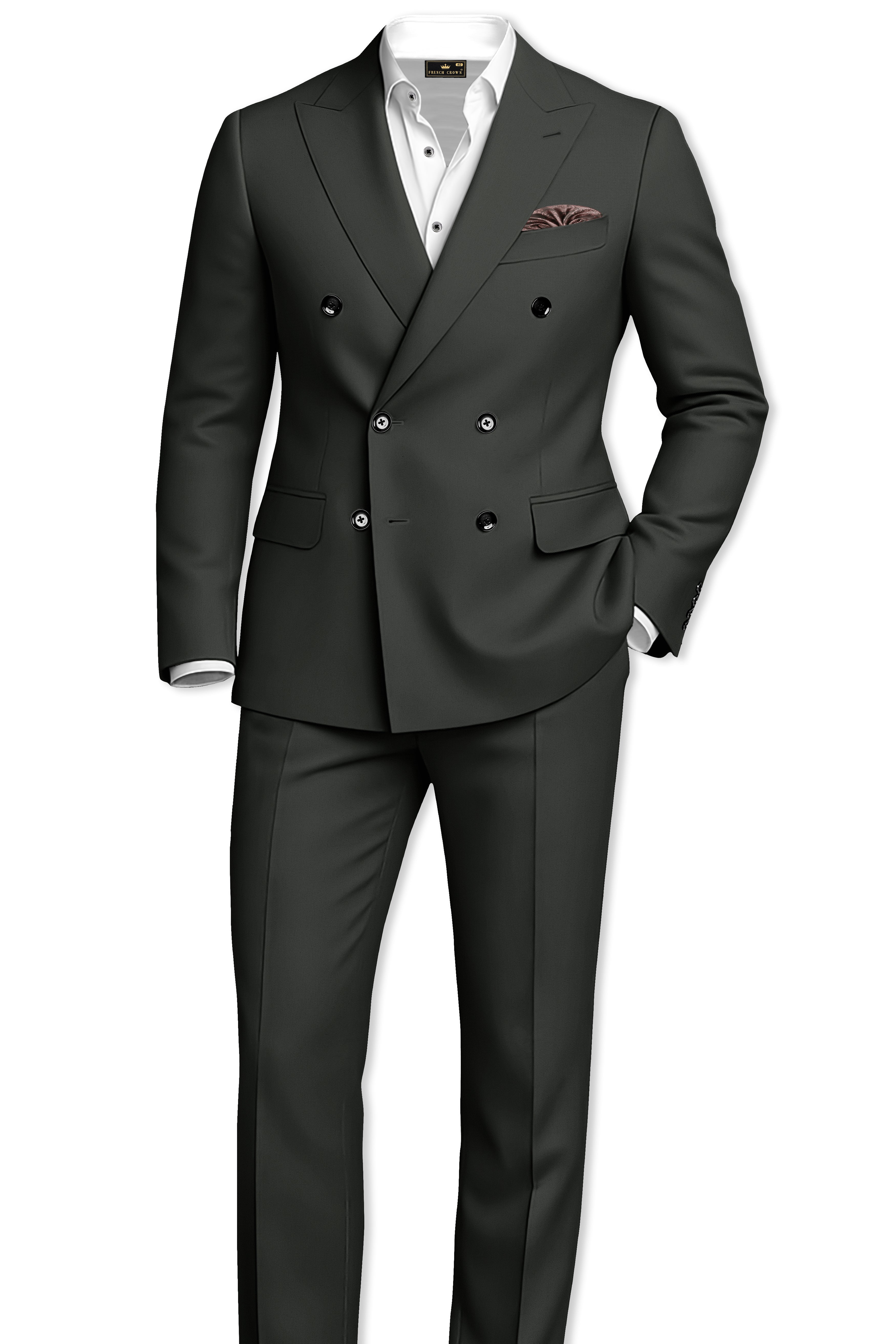 Emeron-Seaweed Green Slight Stretch Subtle Sheen Poly-Viscose Double Breasted Blazer