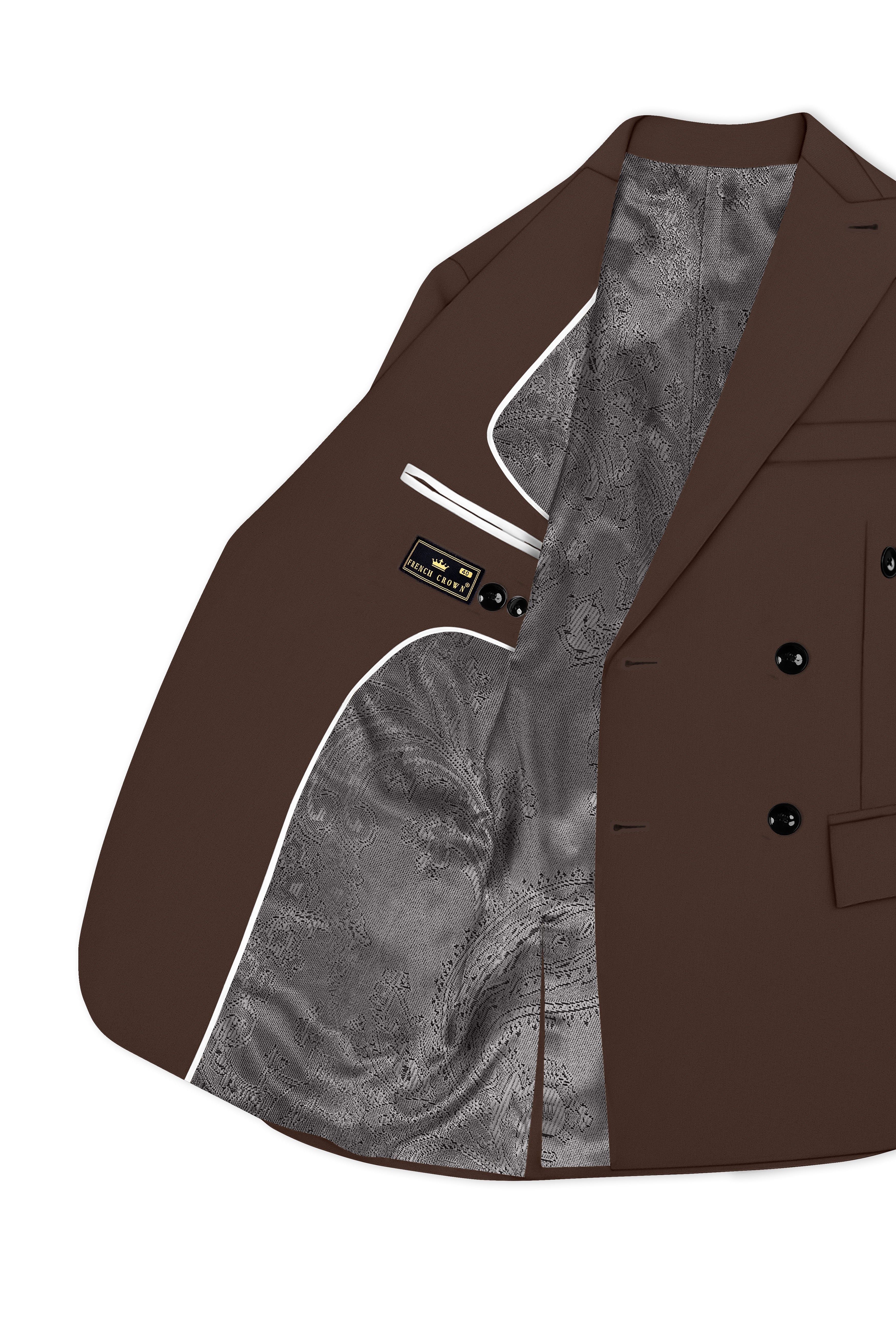 Dunaro-Taupe Brown Slight Stretch Subtle Sheen Poly-Viscose Double Breasted Blazer