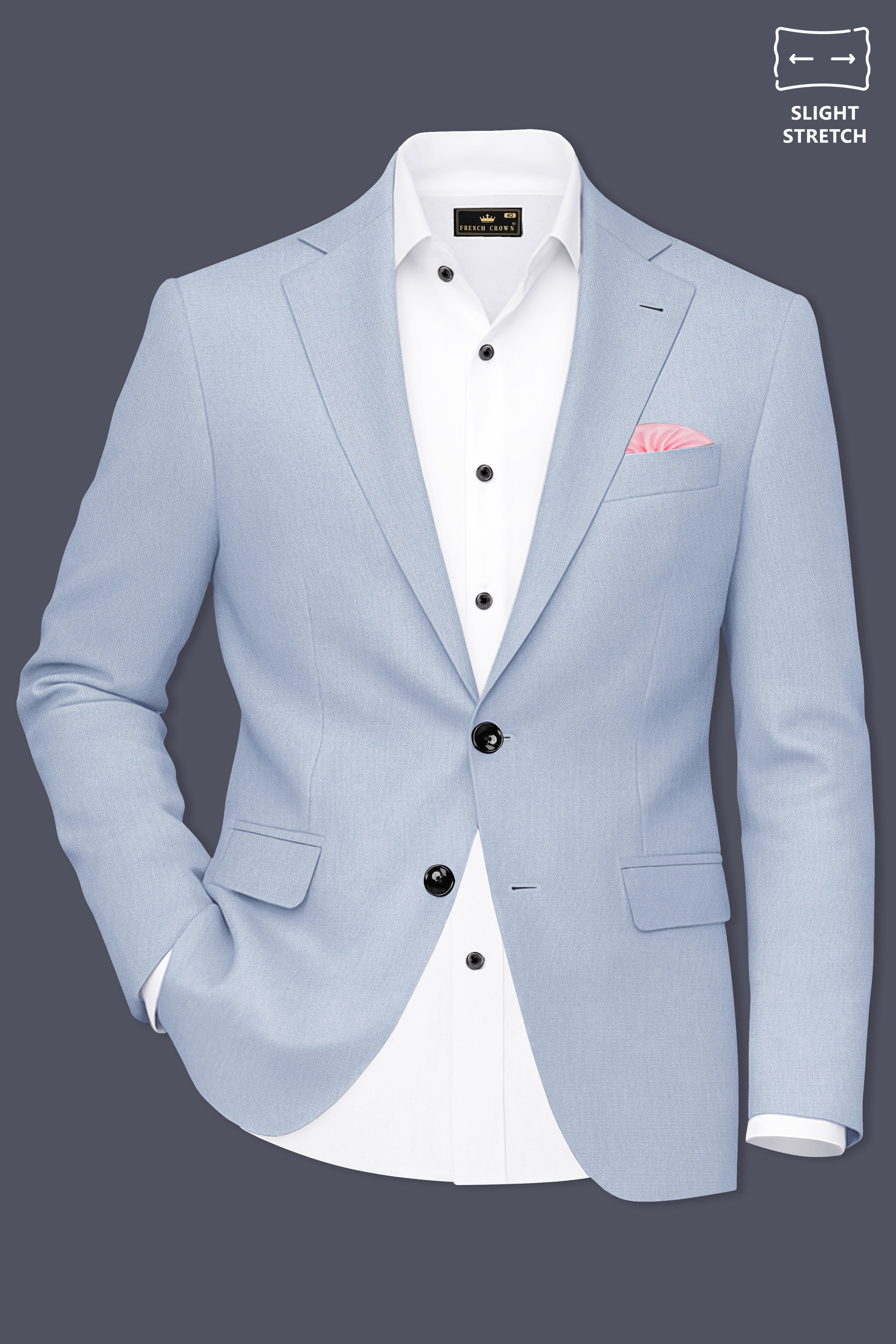 Azure-Heather Blue Diamond Textured Wool Rich Slight Stretch Single Breasted Blazer