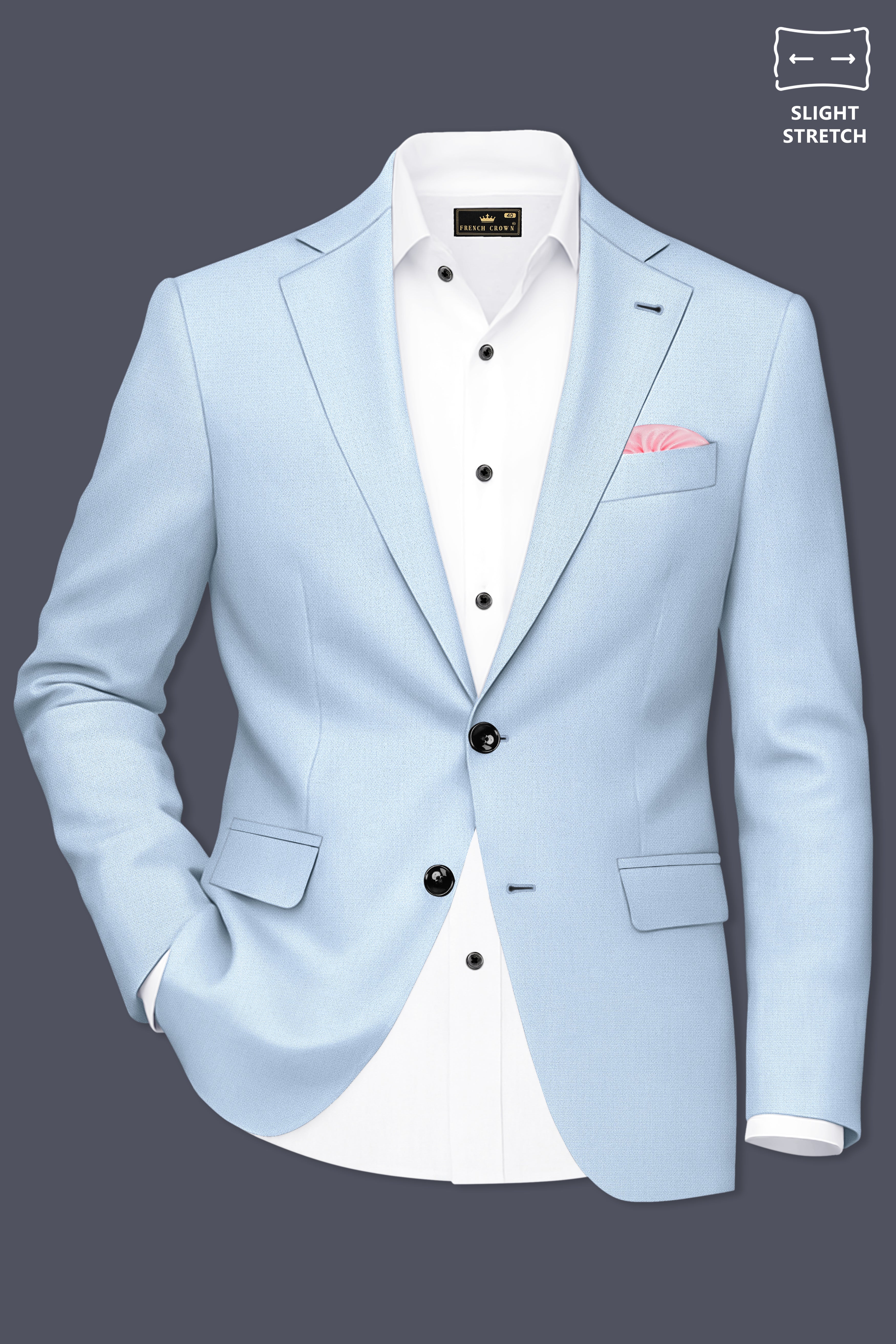 Azure-Heather Blue Diamond Textured Wool Rich Slight Stretch Single Breasted Blazer