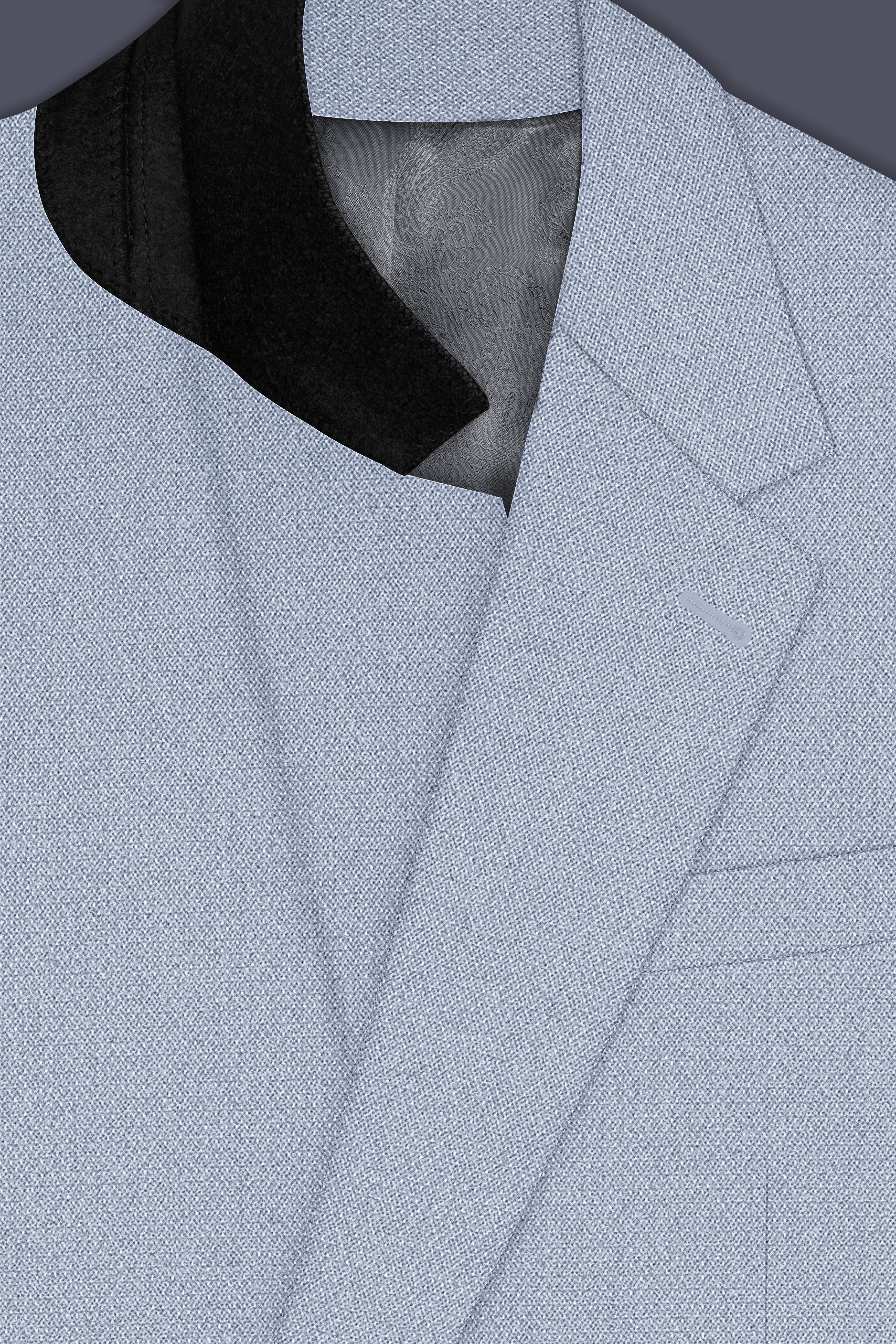 Azure-Heather Blue Diamond Textured Wool Rich Slight Stretch Single Breasted Blazer