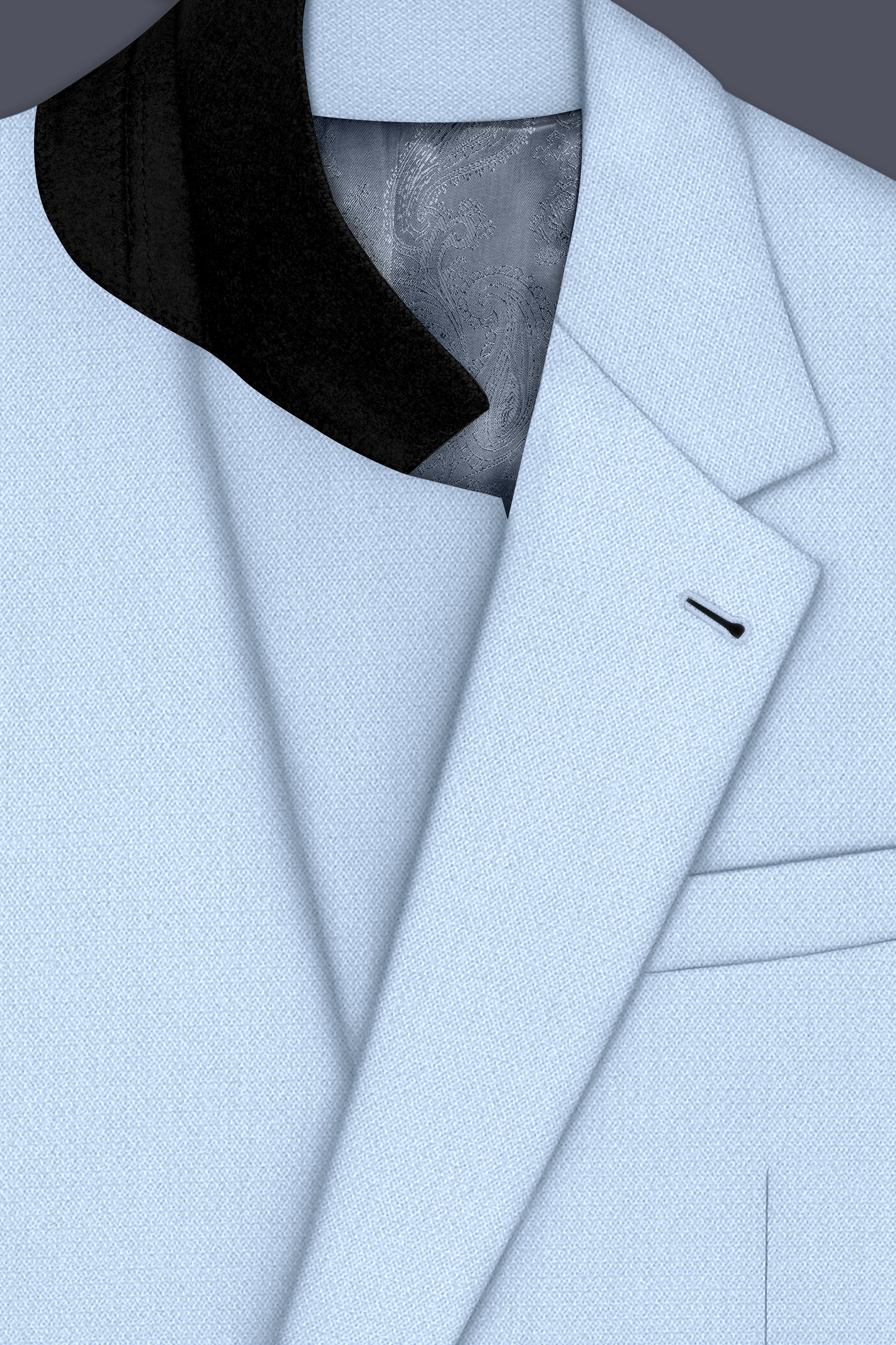 Azure-Heather Blue Diamond Textured Wool Rich Slight Stretch Single Breasted Blazer