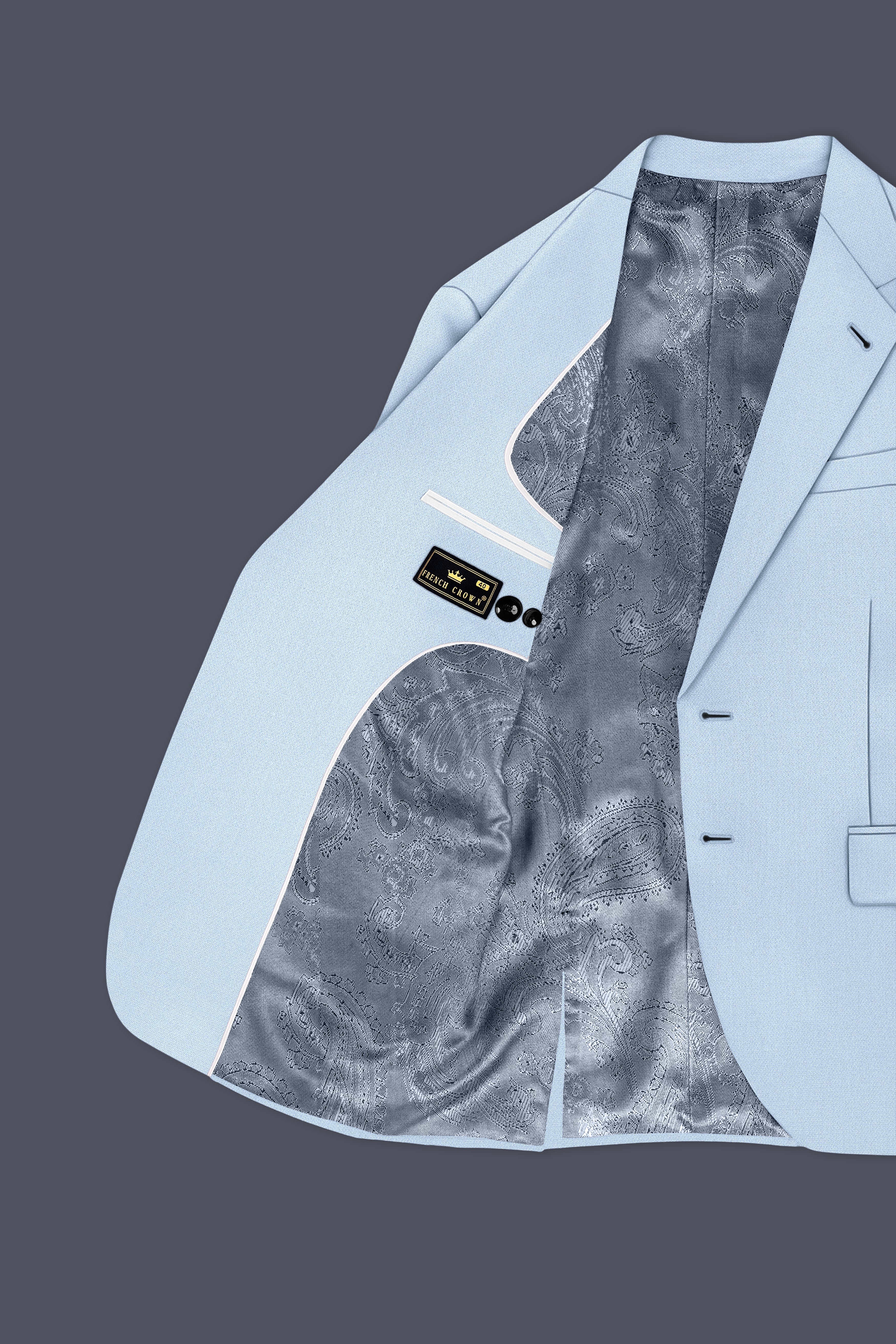 Azure-Heather Blue Diamond Textured Wool Rich Slight Stretch Single Breasted Blazer