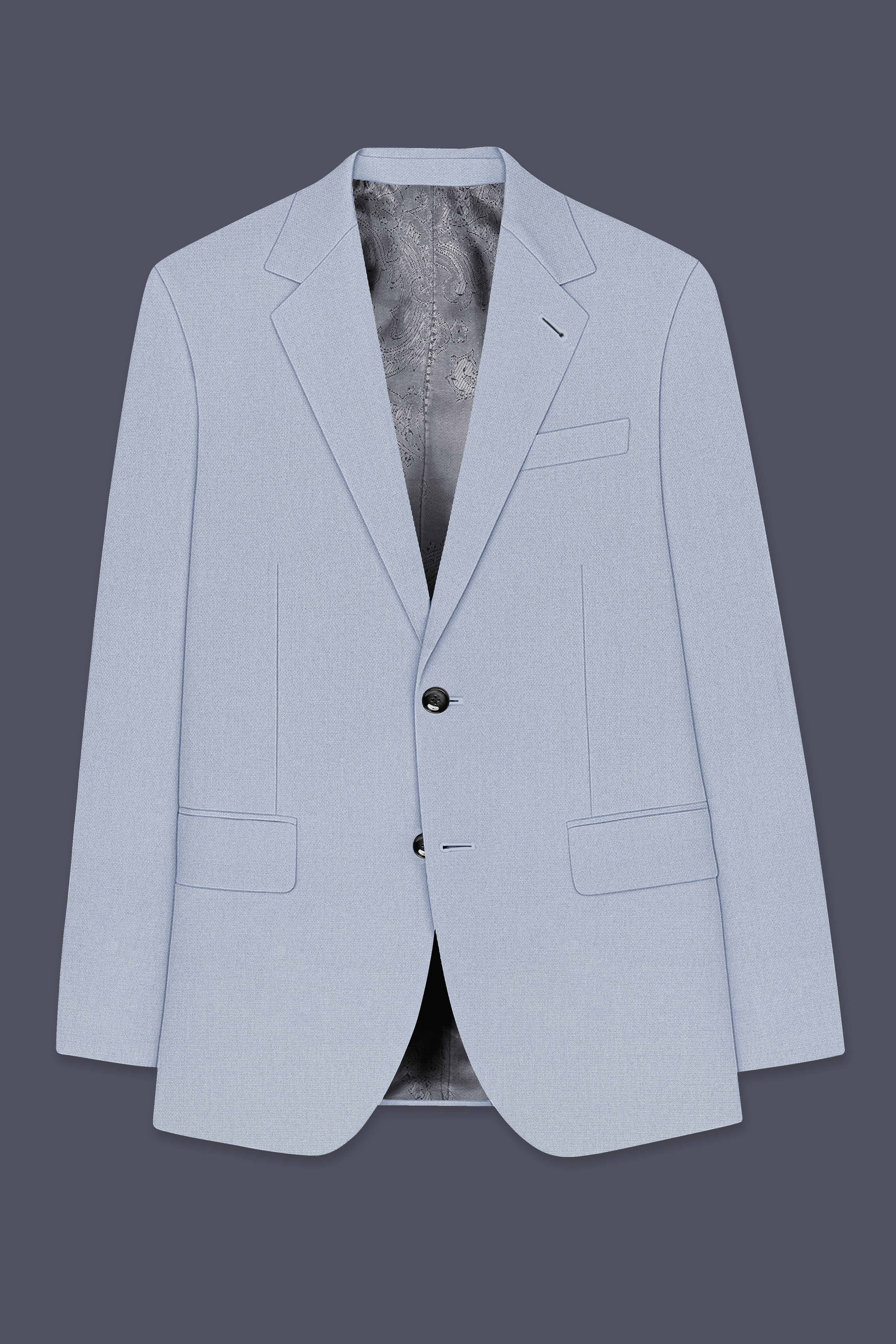 Azure-Heather Blue Diamond Textured Wool Rich Slight Stretch Single Breasted Blazer