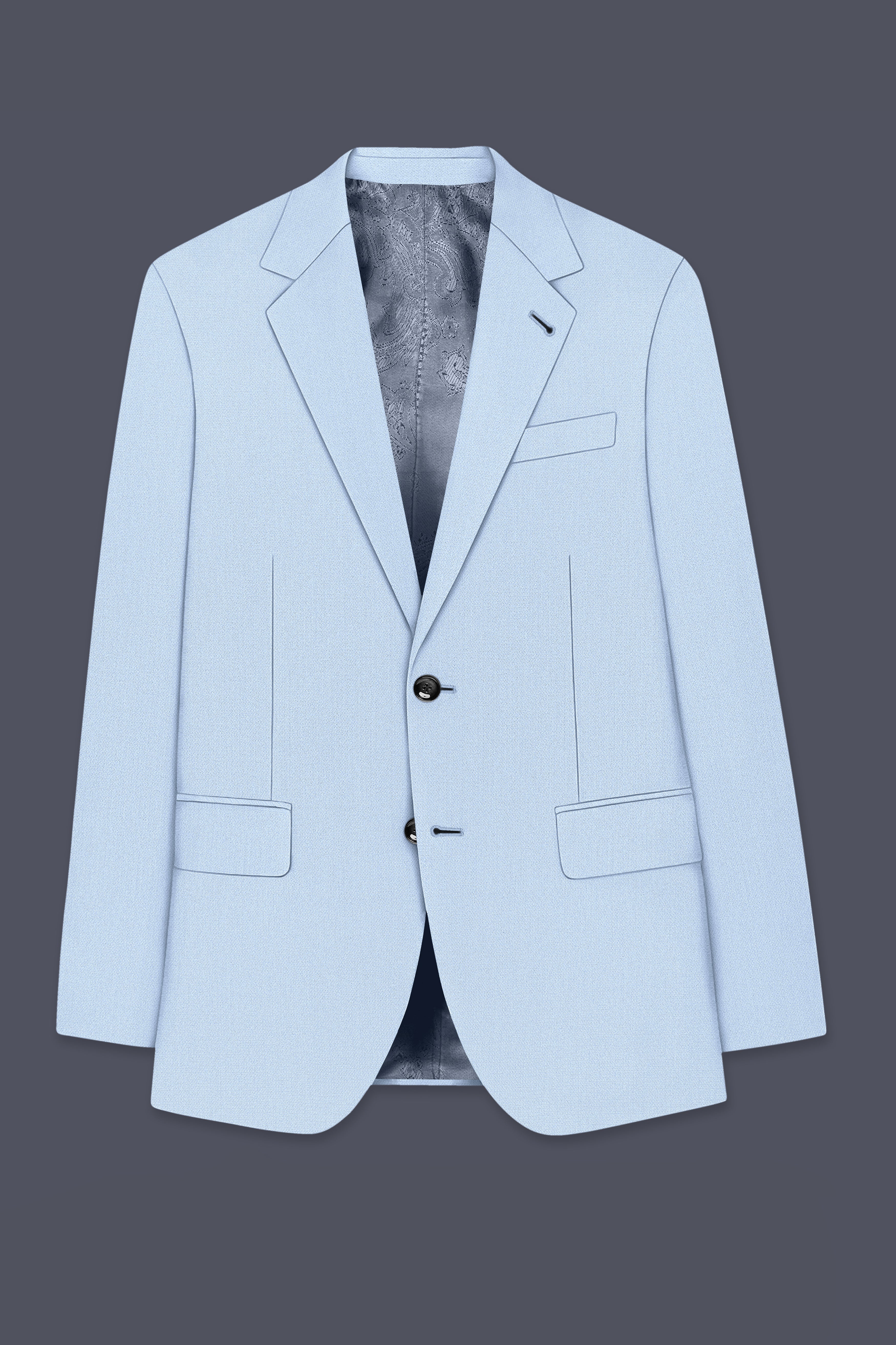Azure-Heather Blue Diamond Textured Wool Rich Slight Stretch Single Breasted Blazer
