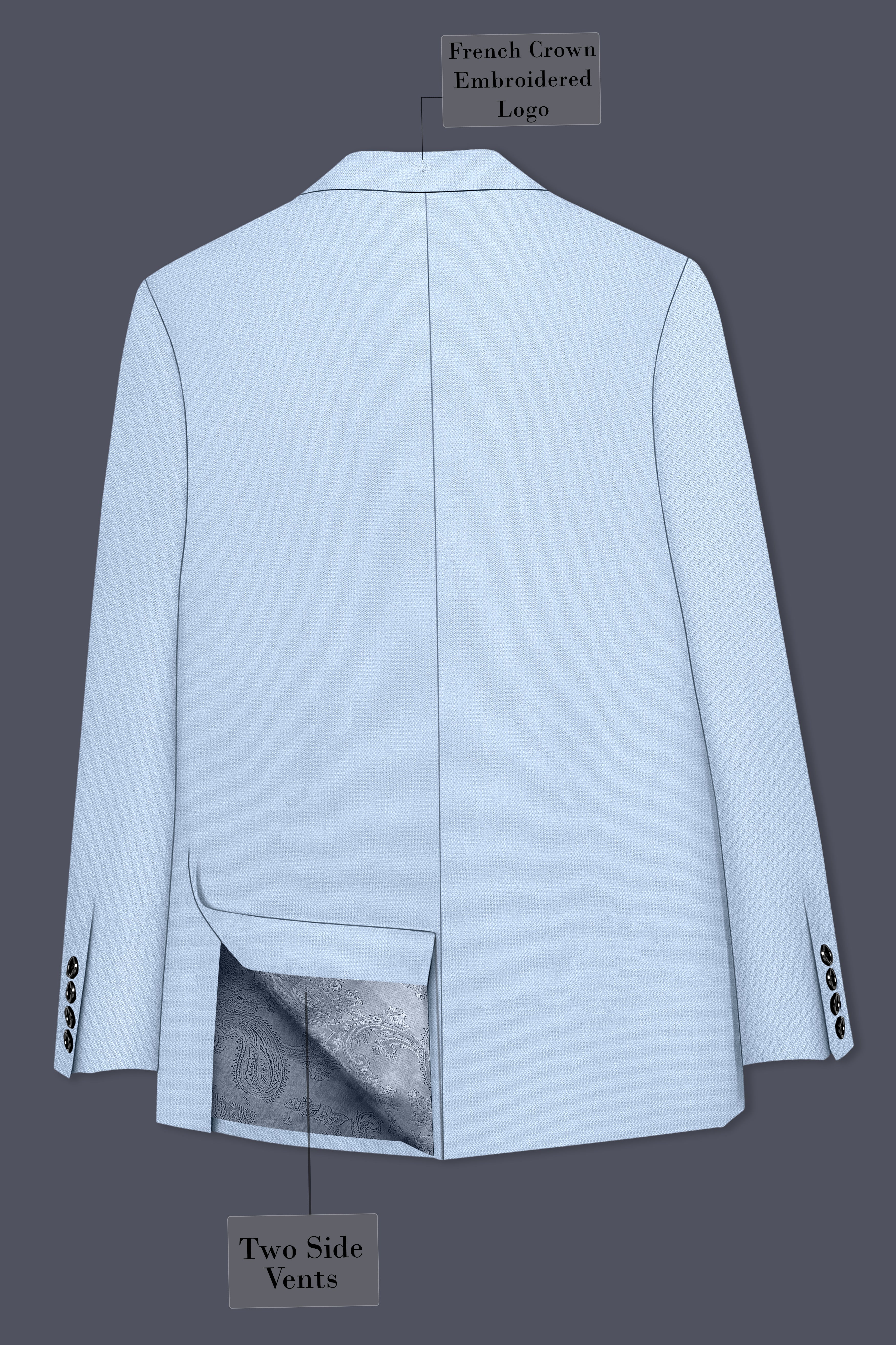 Azure-Heather Blue Diamond Textured Wool Rich Slight Stretch Single Breasted Blazer