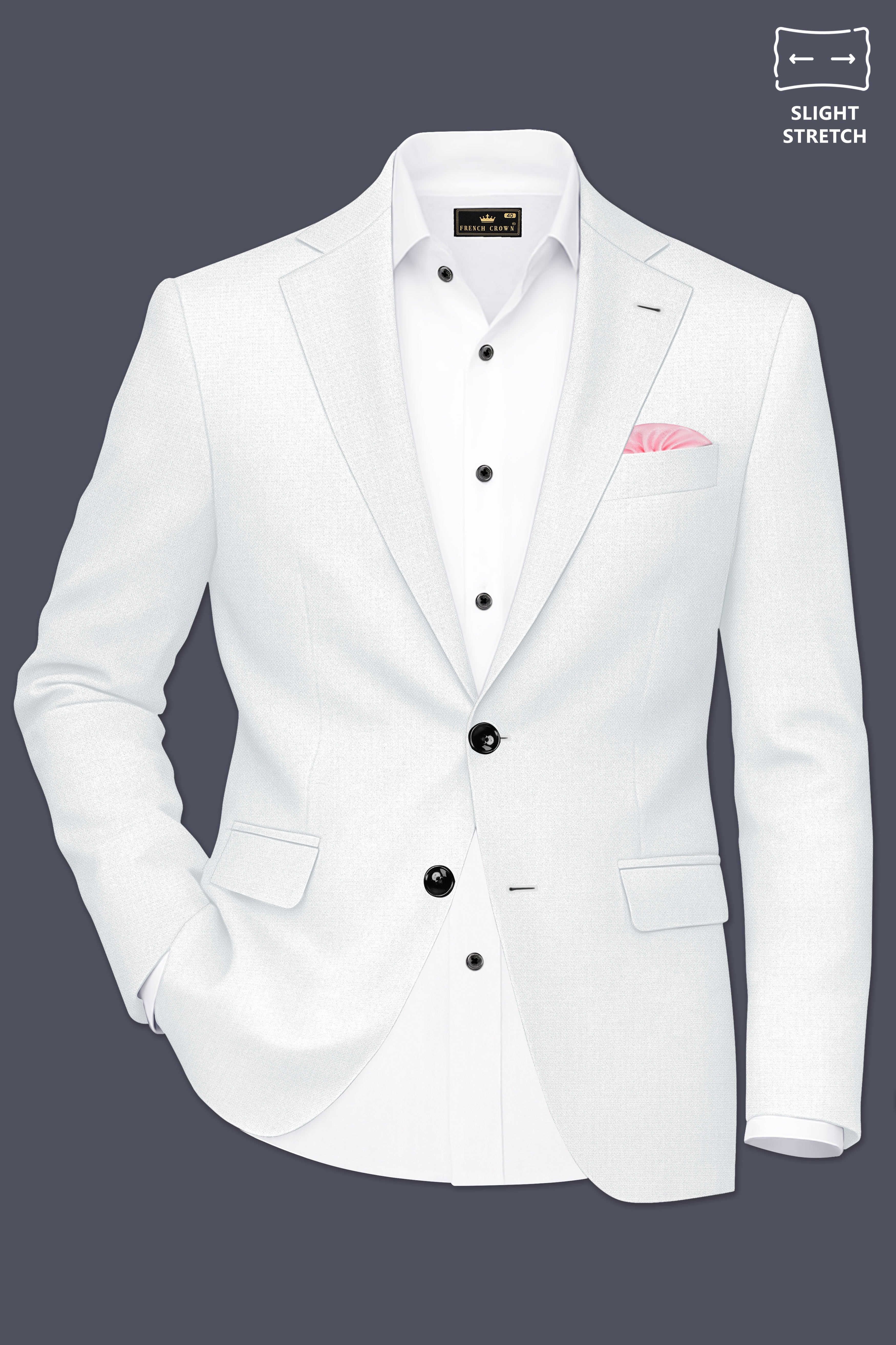 Sterling-Bright White Diamond Textured Wool Rich Slight Stretch Single Breasted Blazer