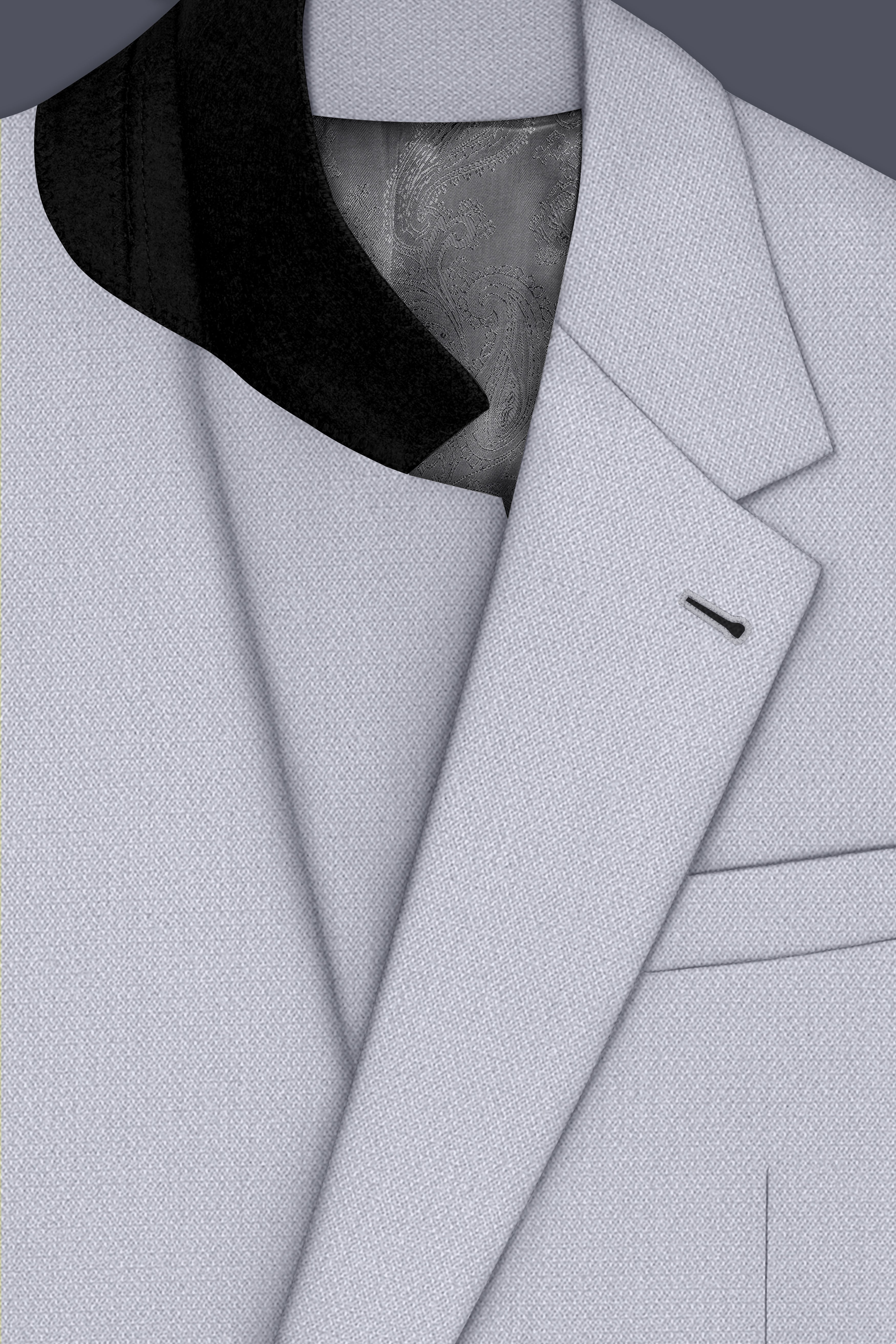 Mist-Spun Pearl Gray Diamond Textured Wool Rich Slight Stretch Single Breasted Blazer