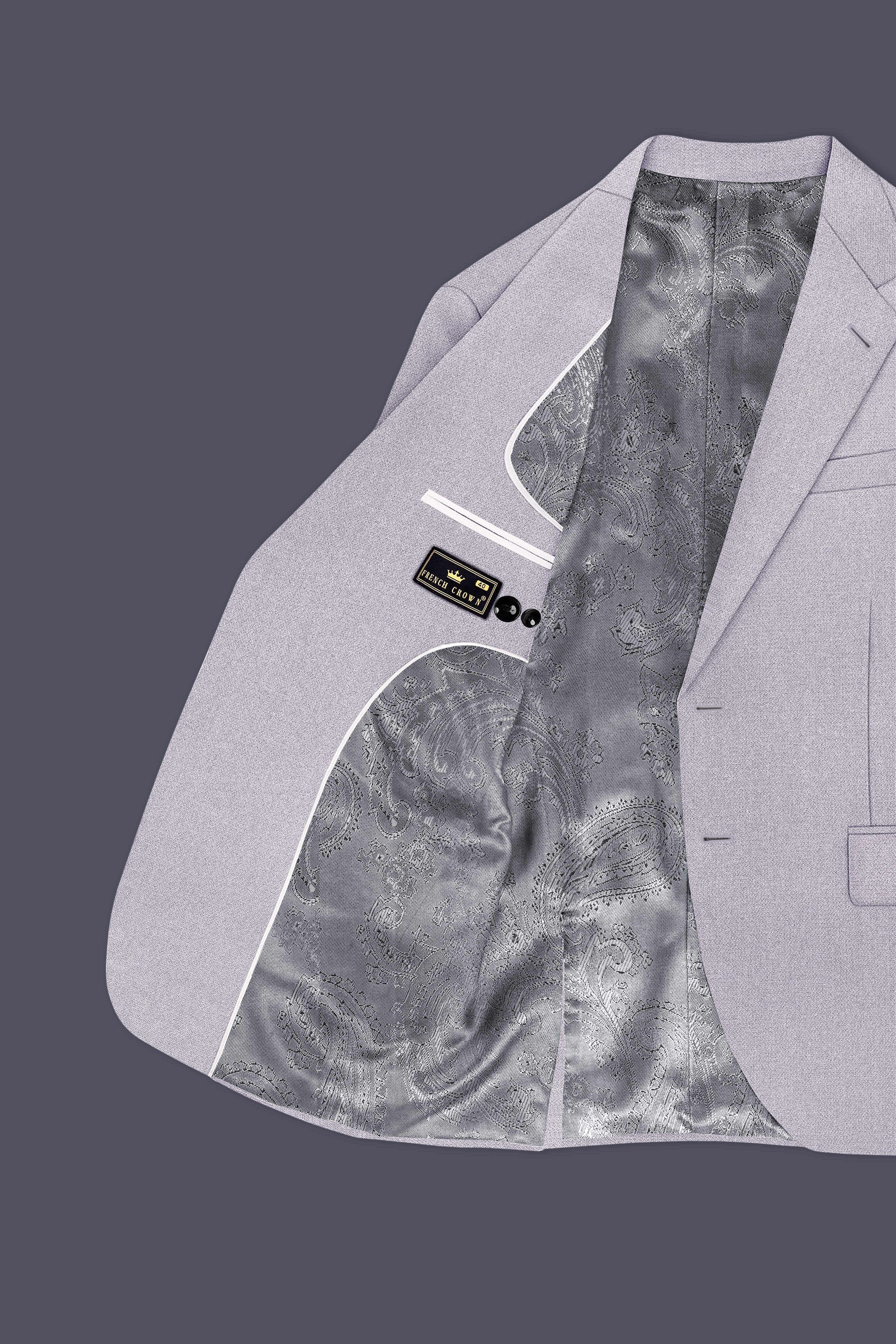 Mist-Spun Pearl Gray Diamond Textured Wool Rich Slight Stretch Single Breasted Blazer
