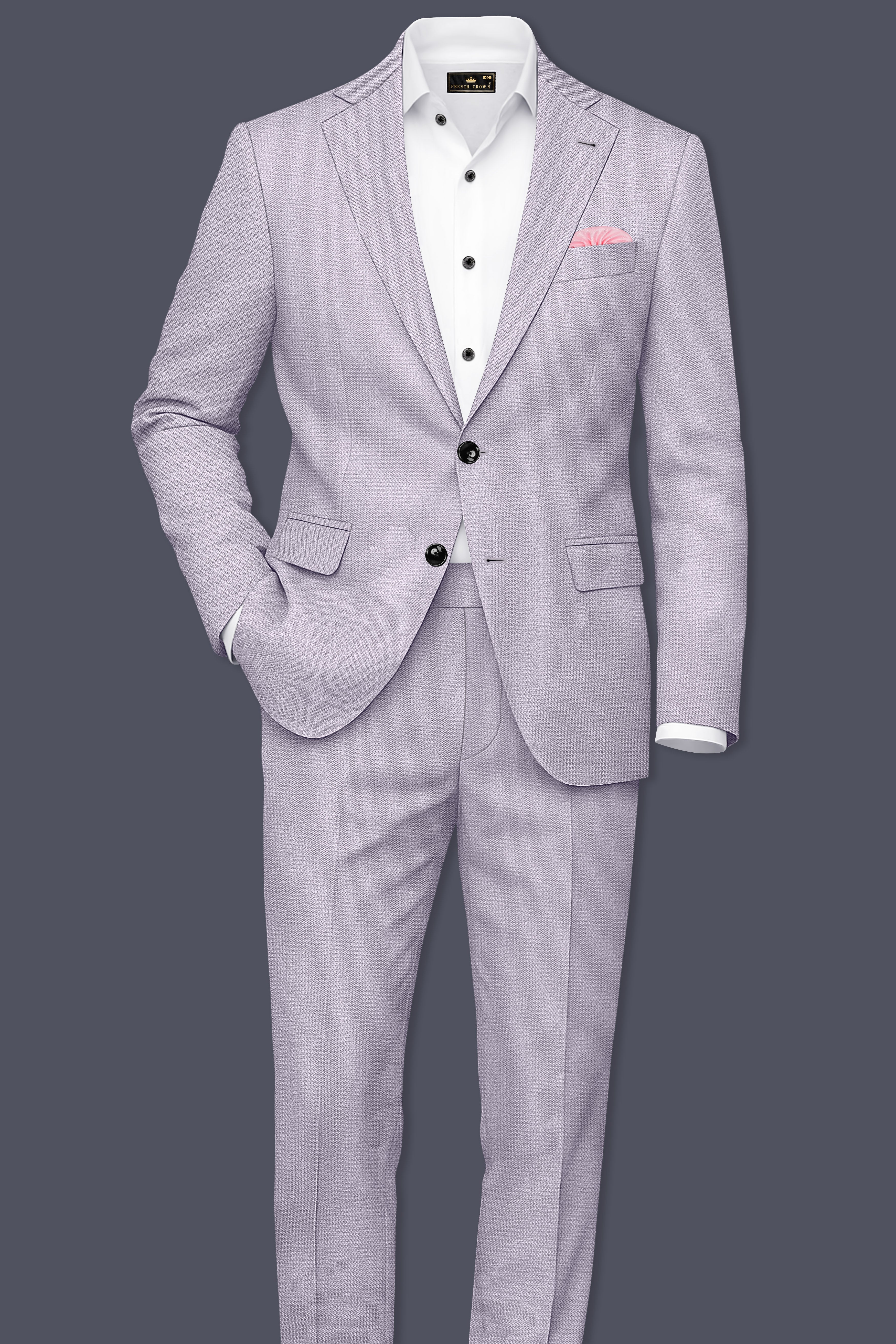 Mist-Spun Pearl Gray Diamond Textured Wool Rich Slight Stretch Single Breasted Blazer