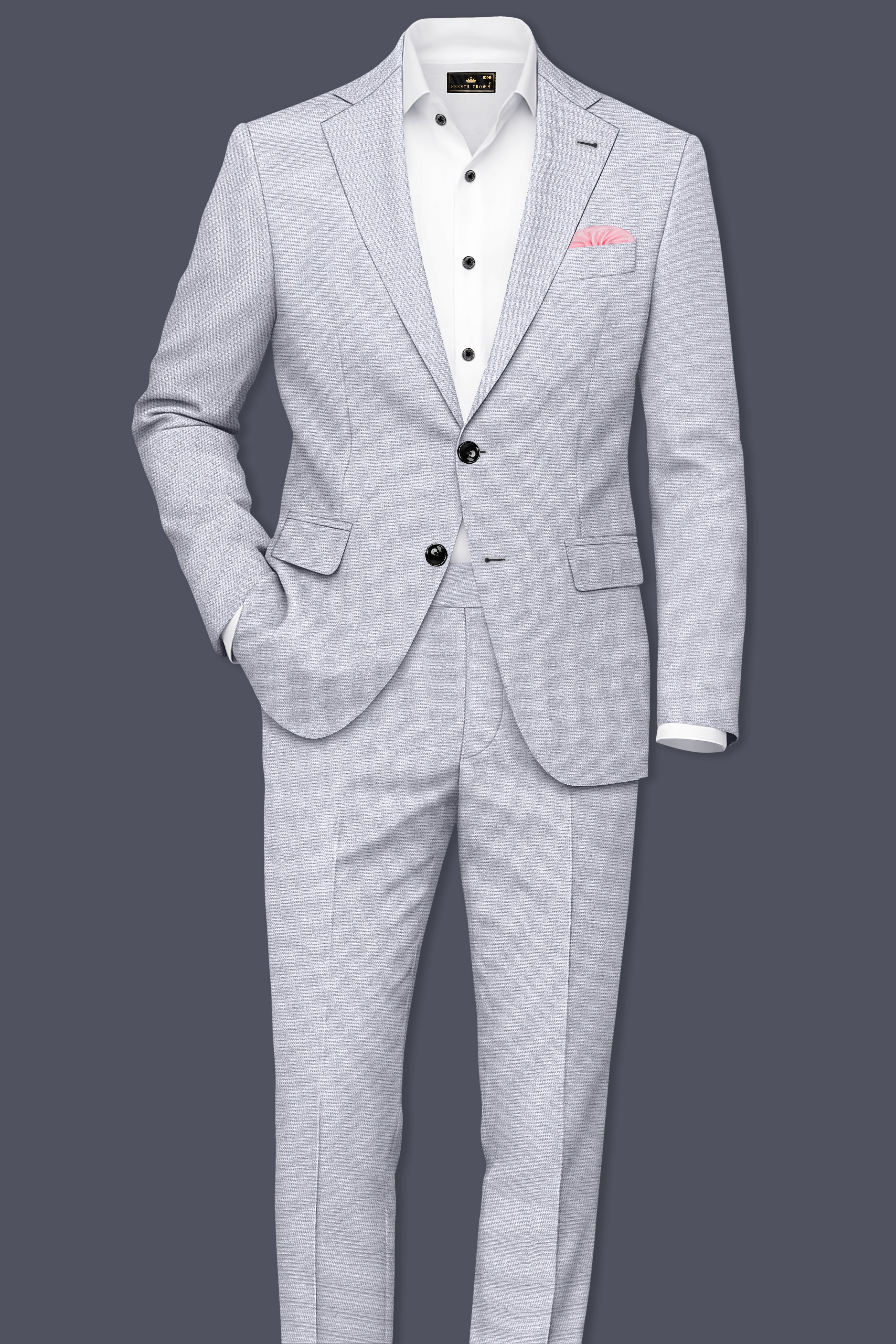 Mist-Spun Pearl Gray Diamond Textured Wool Rich Slight Stretch Single Breasted Blazer