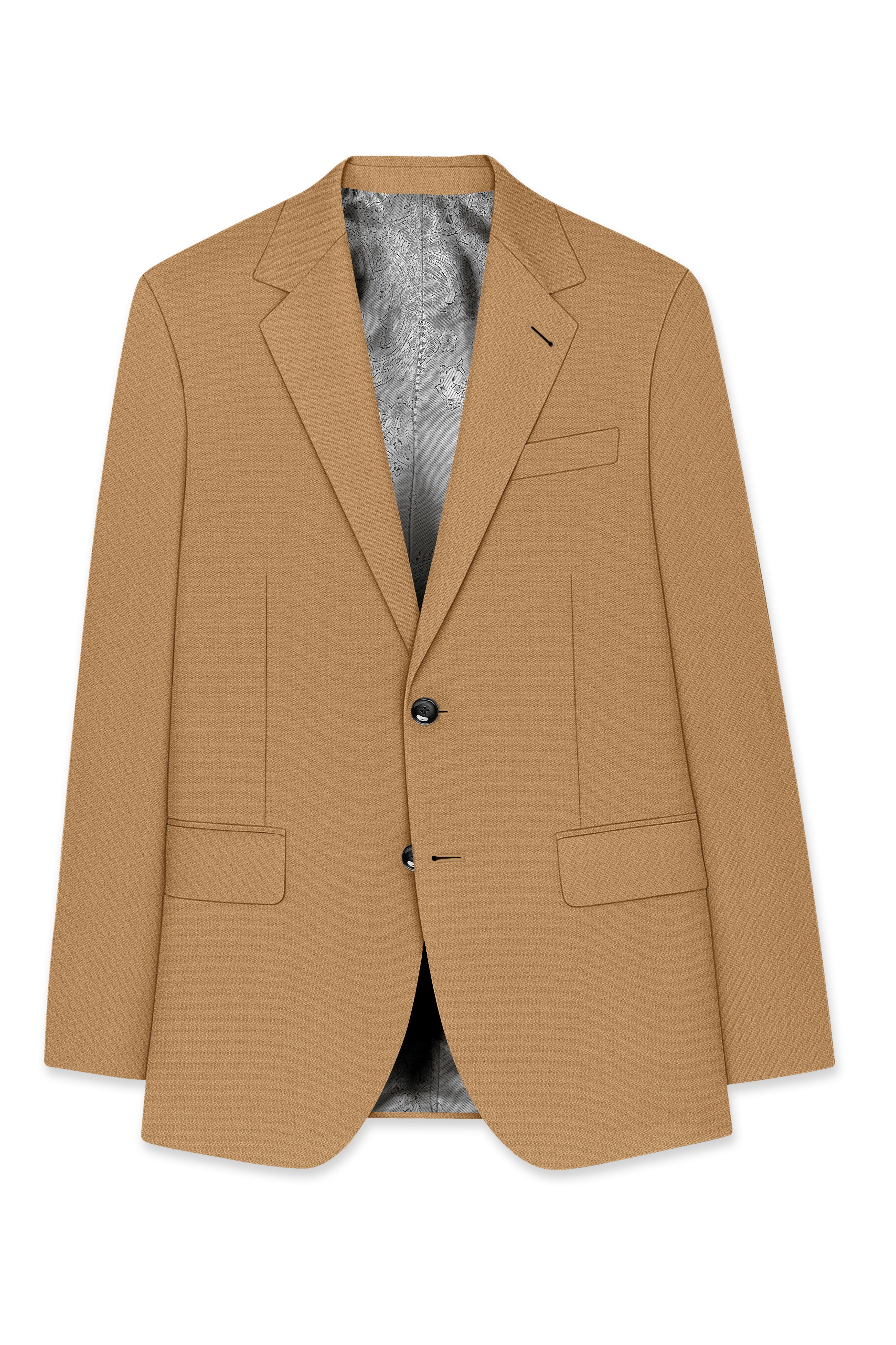 Sienna-Teak Brown Diamond Textured Wool Rich Slight Stretch Single Breasted Blazer
