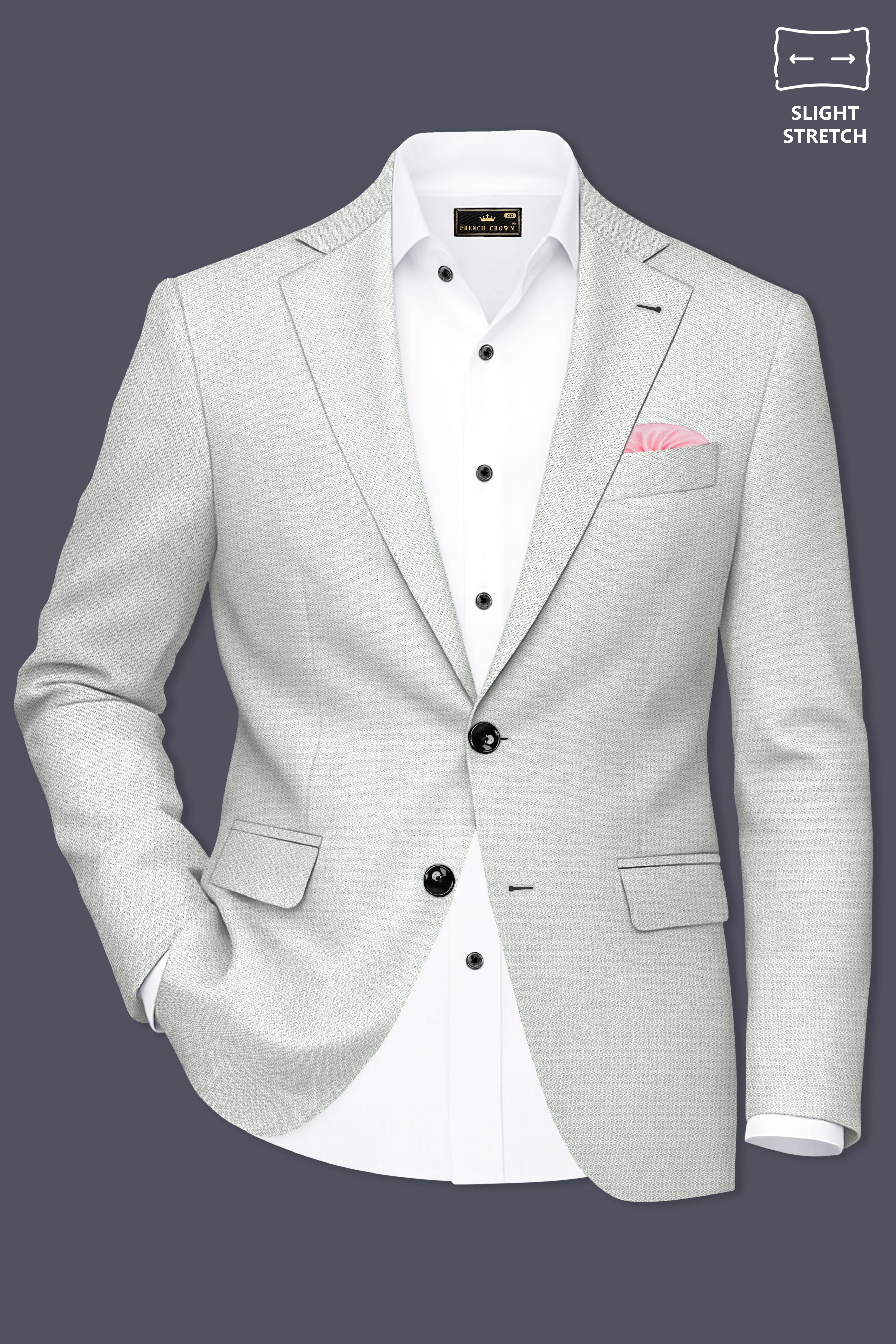 Regent-Noble Gray Diamond Textured Wool Rich Slight Stretch Single Breasted Blazer