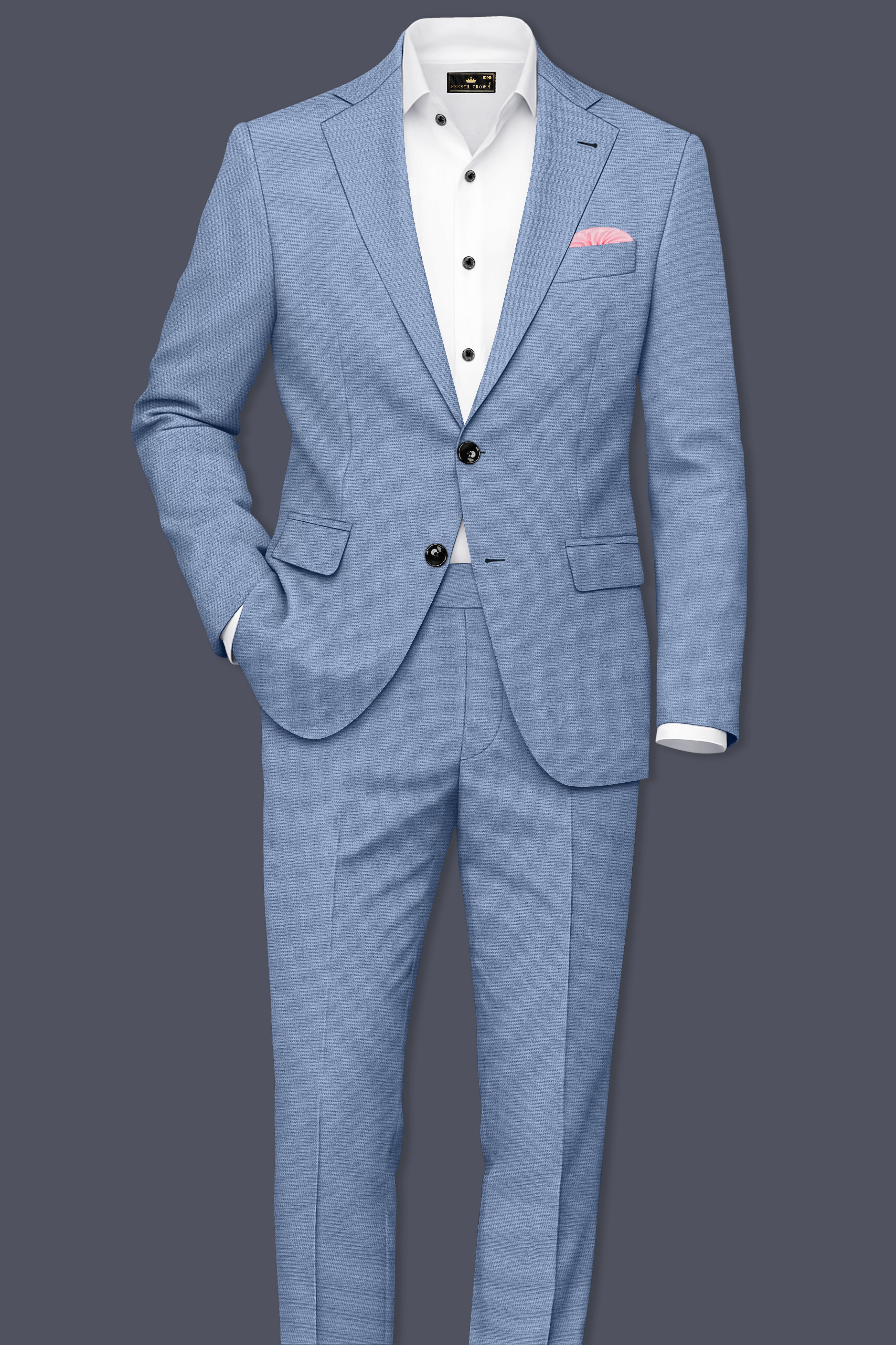 Harbor-Waterloo Blue Diamond Textured Wool Rich Slight Stretch Single Breasted Blazer