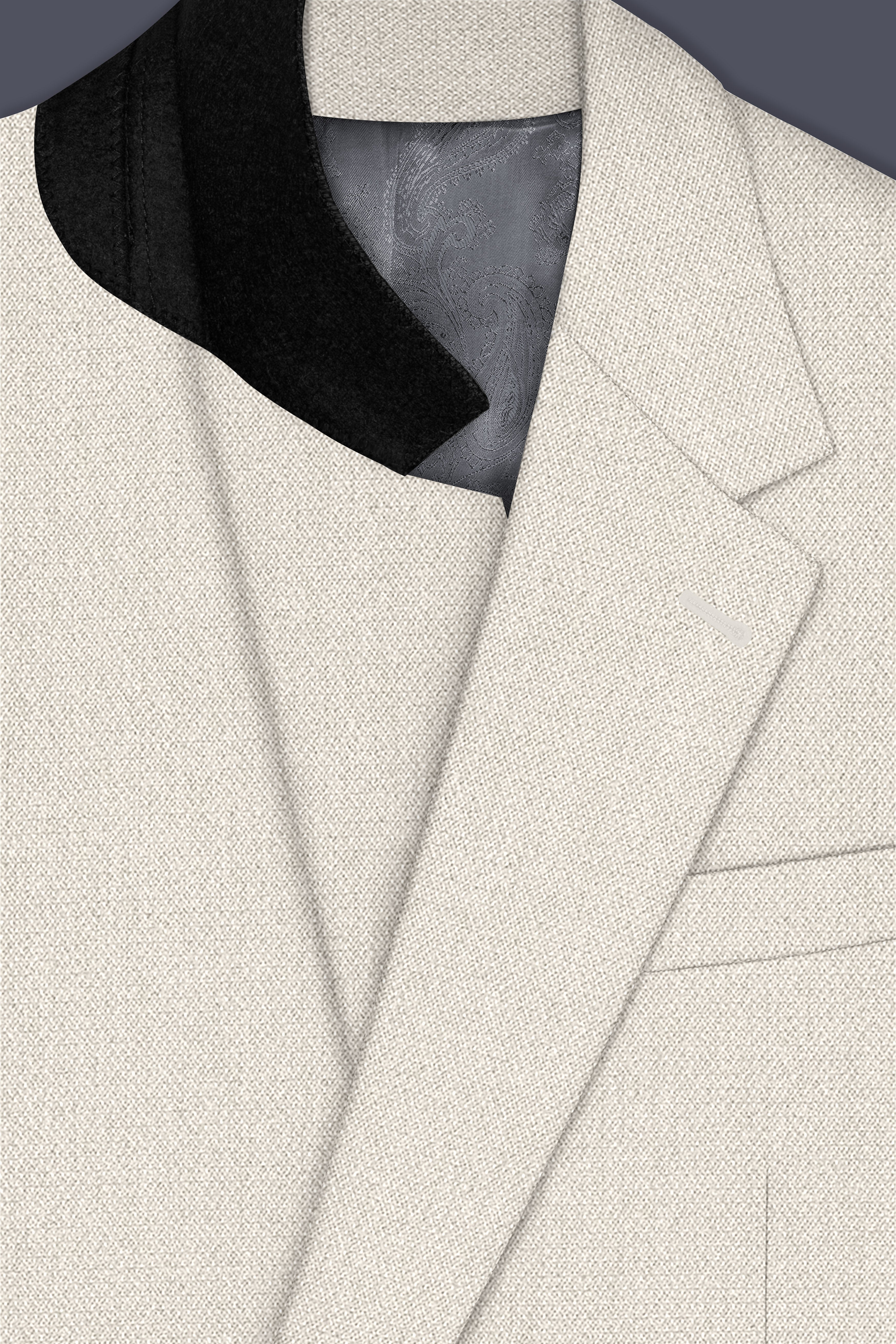 Ecru-Merino Off White Diamond Textured Wool Rich Slight Stretch Single Breasted Blazer