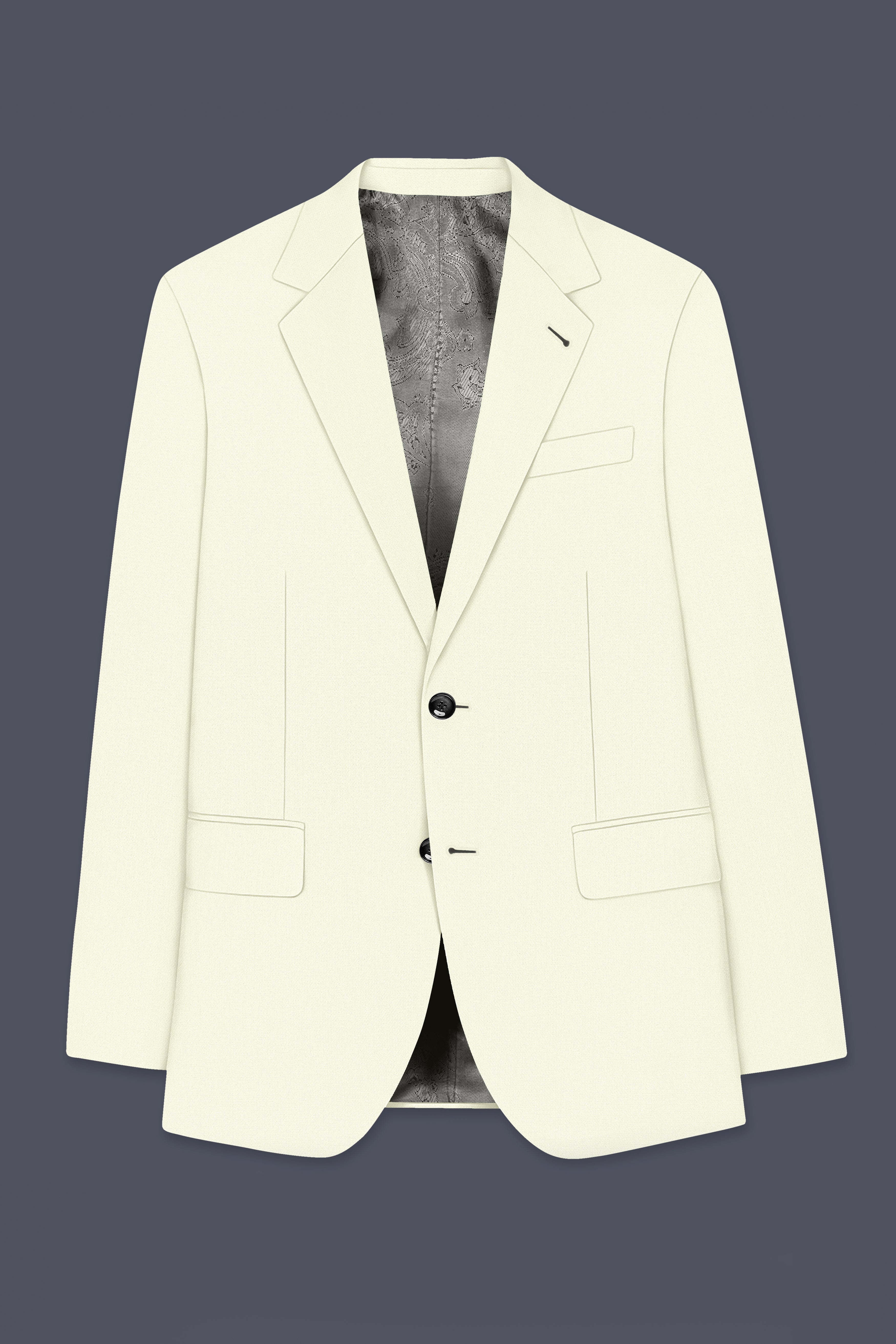 Ecru-Merino Off White Diamond Textured Wool Rich Slight Stretch Single Breasted Blazer