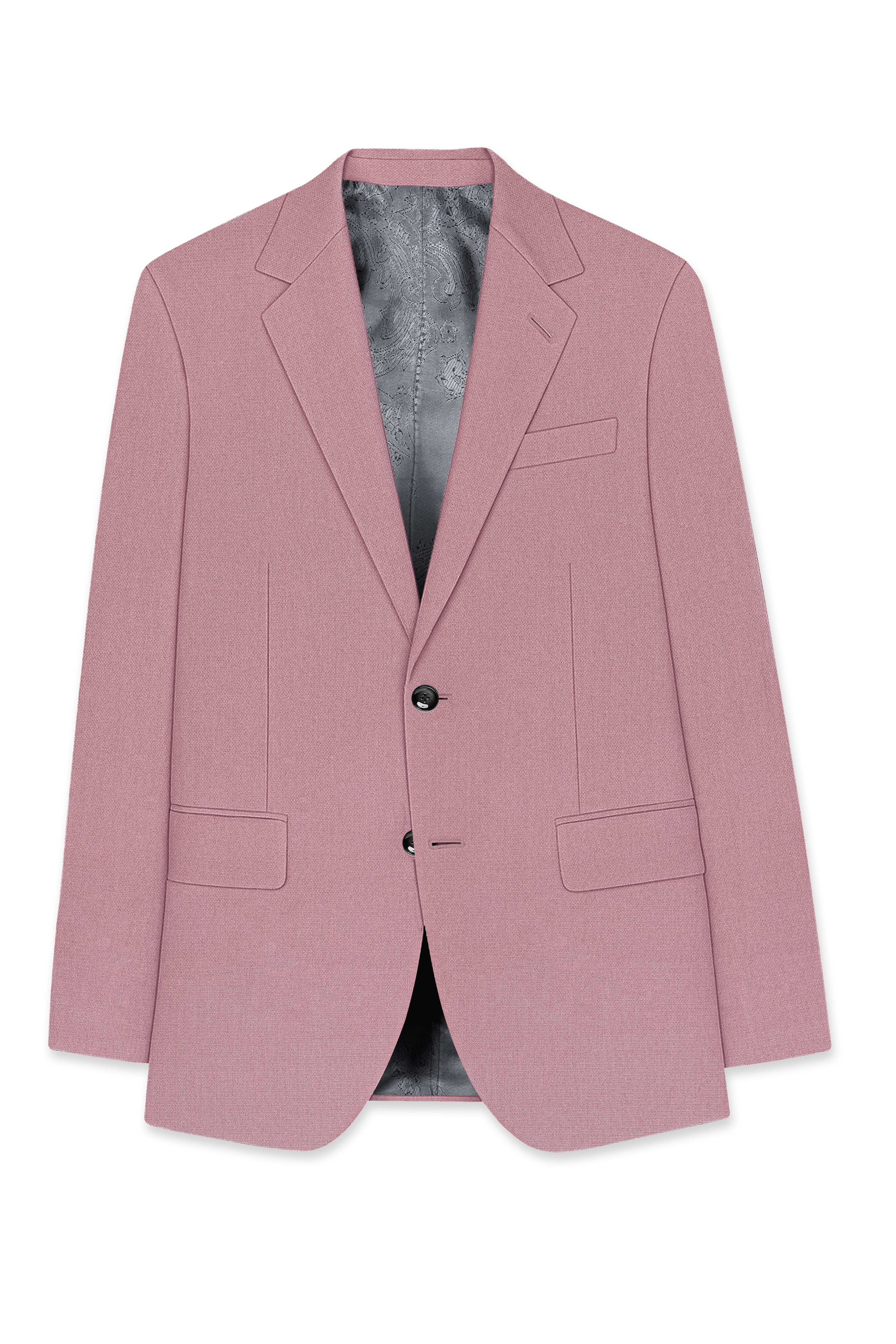 Aurore-Brandy Rose Pink Diamond Textured Wool Rich Slight Stretch Single Breasted Blazer