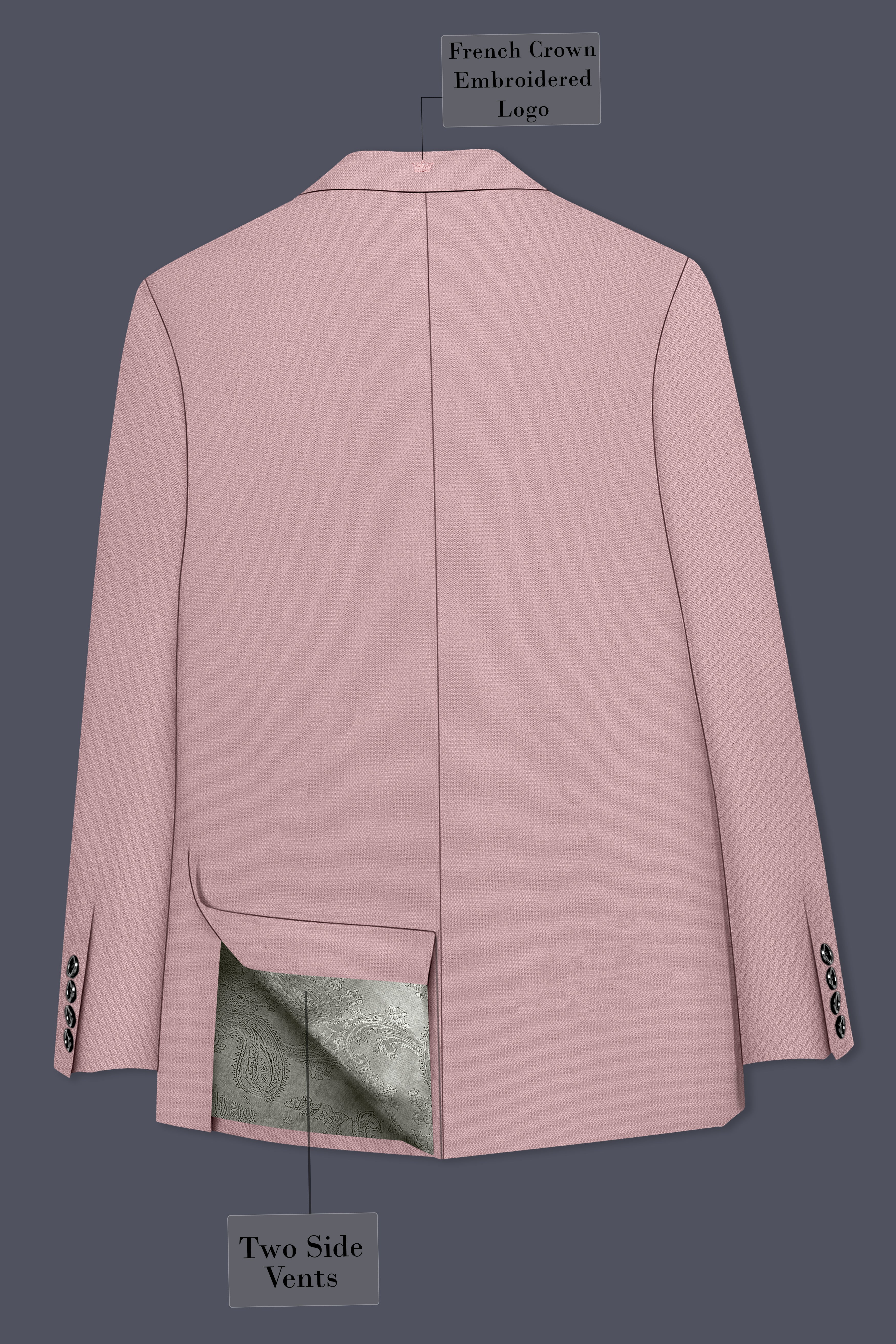 Aurore-Brandy Rose Pink Diamond Textured Wool Rich Slight Stretch Single Breasted Blazer