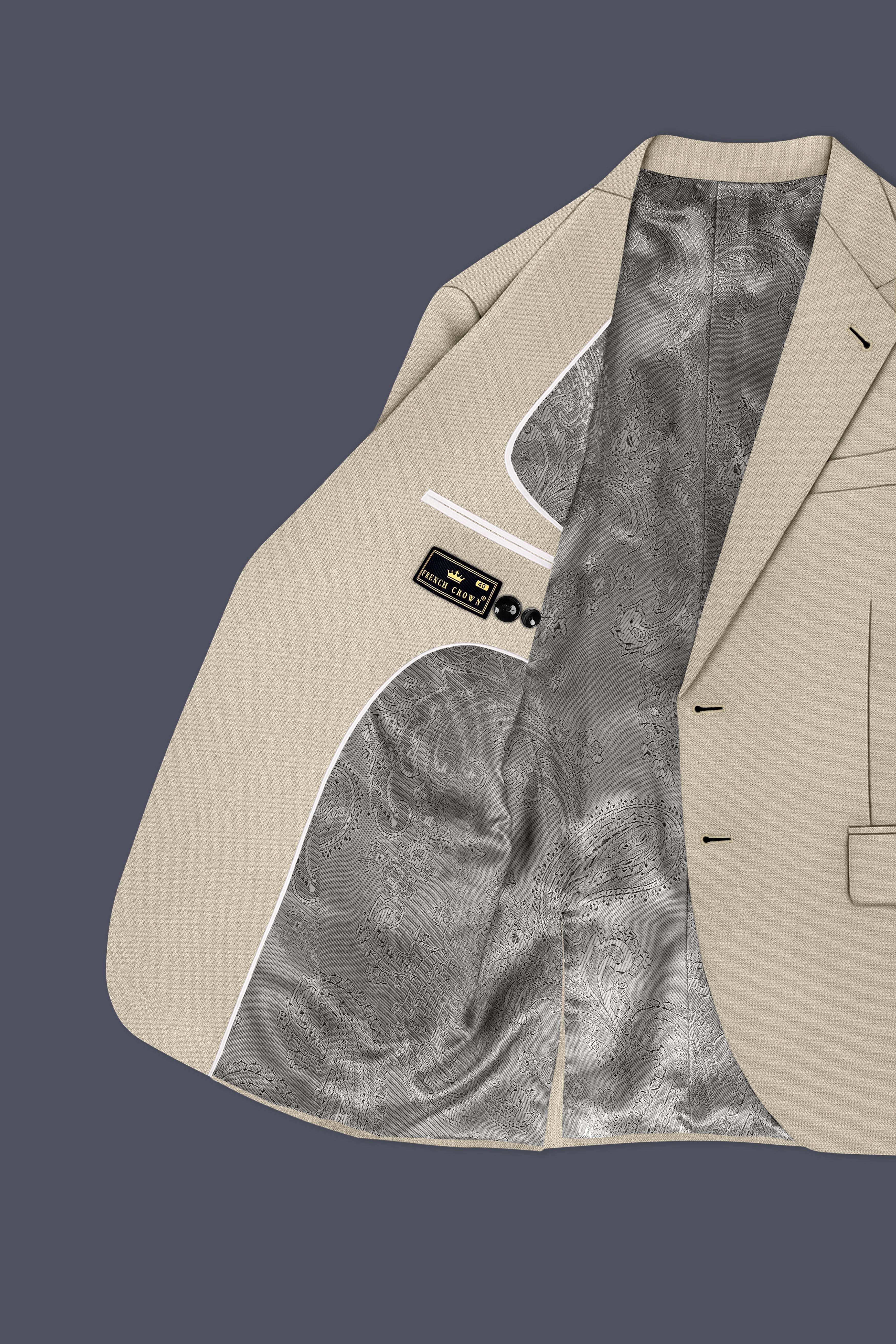 Vellum-Rodeo Cream Diamond Textured Wool Rich Slight Stretch Single Breasted Blazer
