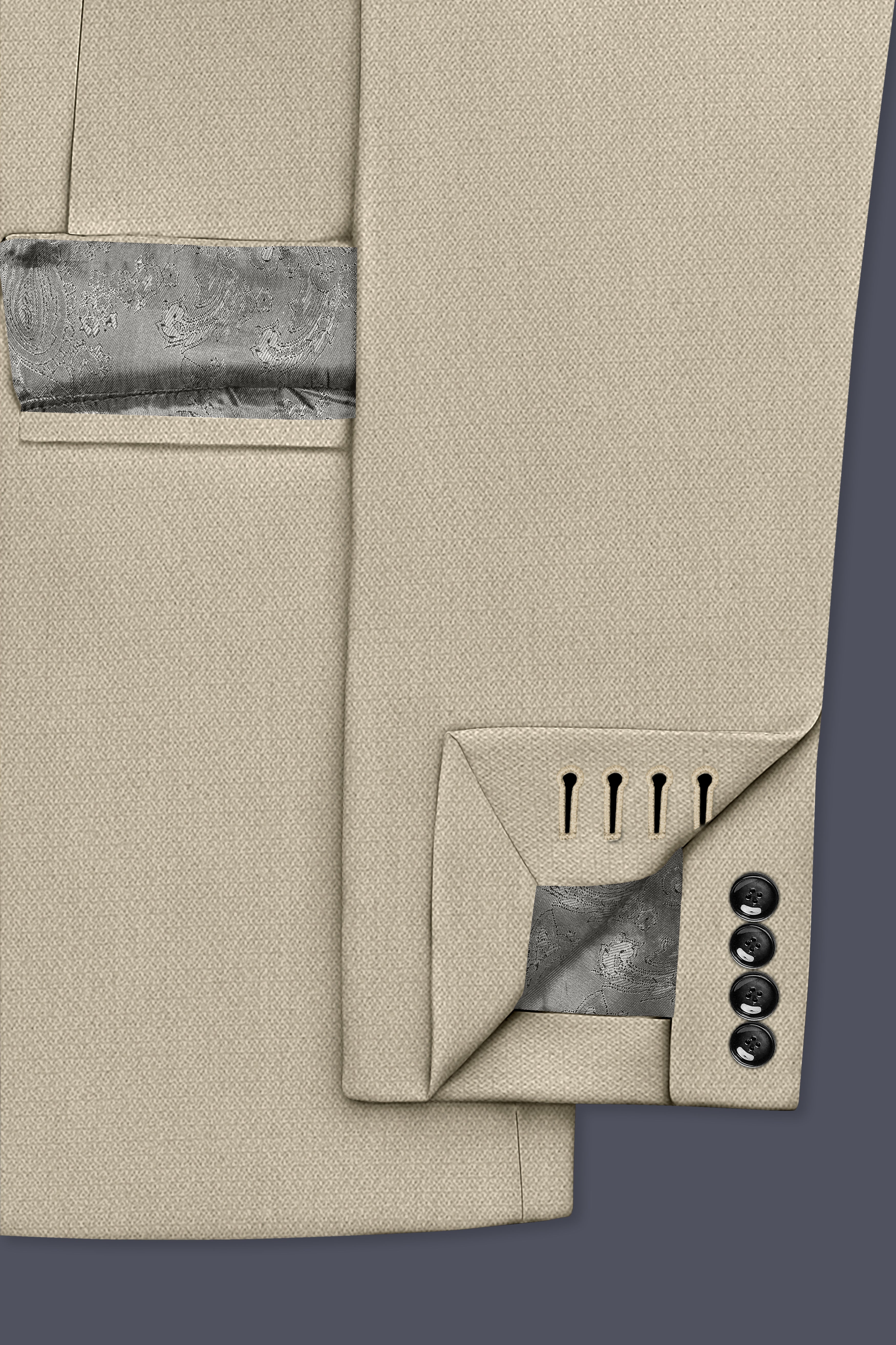 Vellum-Rodeo Cream Diamond Textured Wool Rich Slight Stretch Single Breasted Blazer