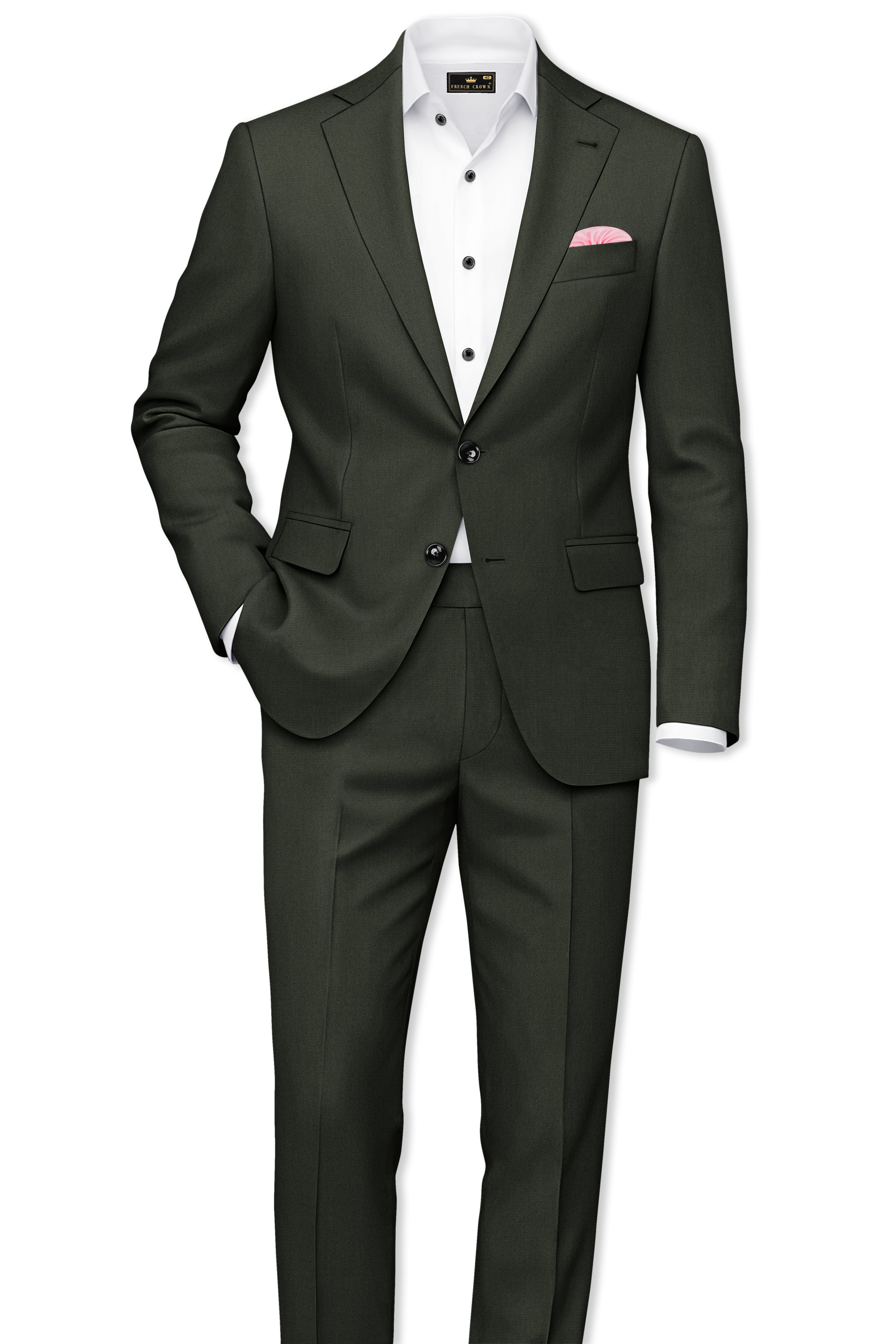 Velaro-Rangoon Green Diamond Textured Wool Rich Slight Stretch Single Breasted Blazer