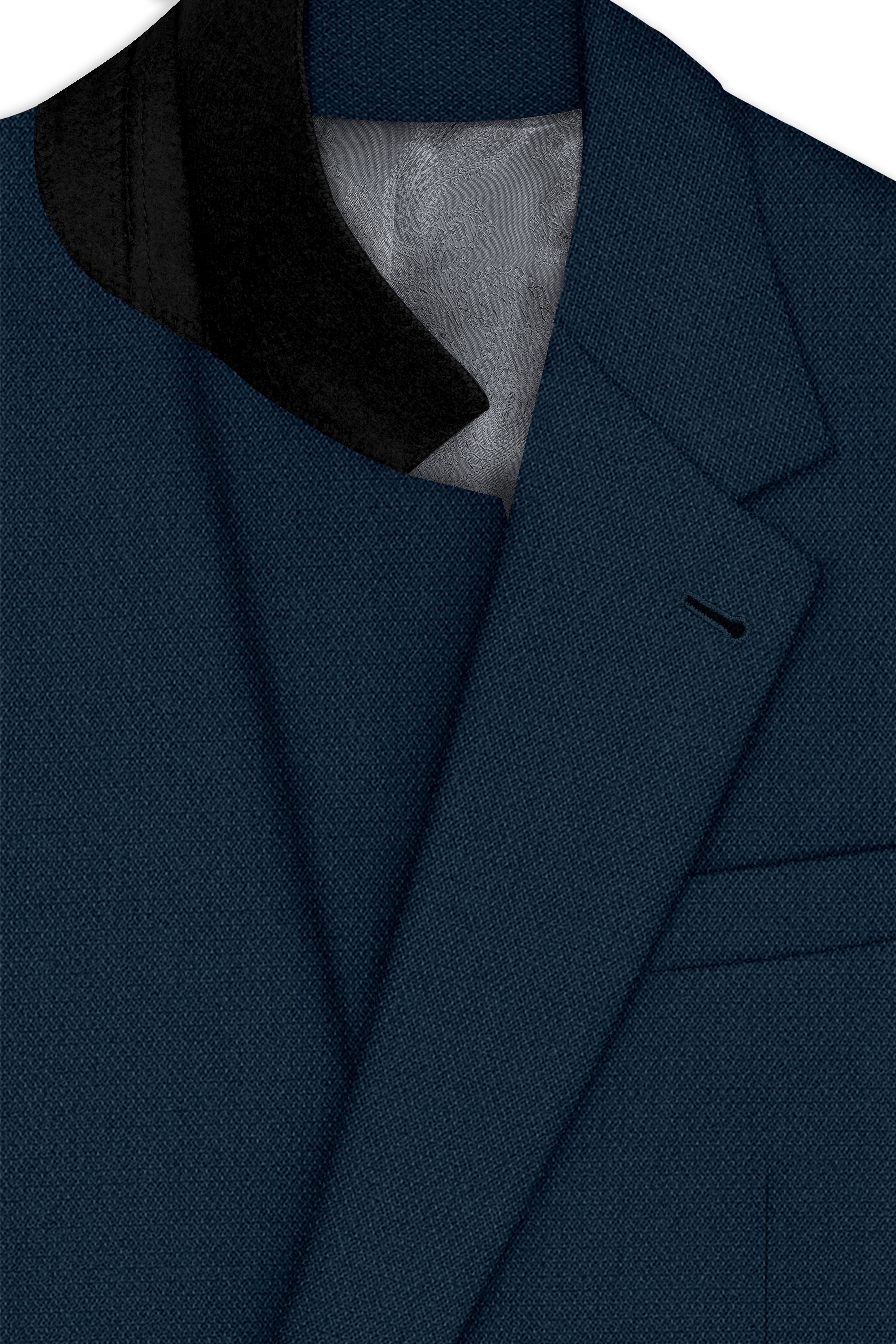 Noctis-Cinder Blue Diamond Textured Wool Rich Slight Stretch Single Breasted Blazer