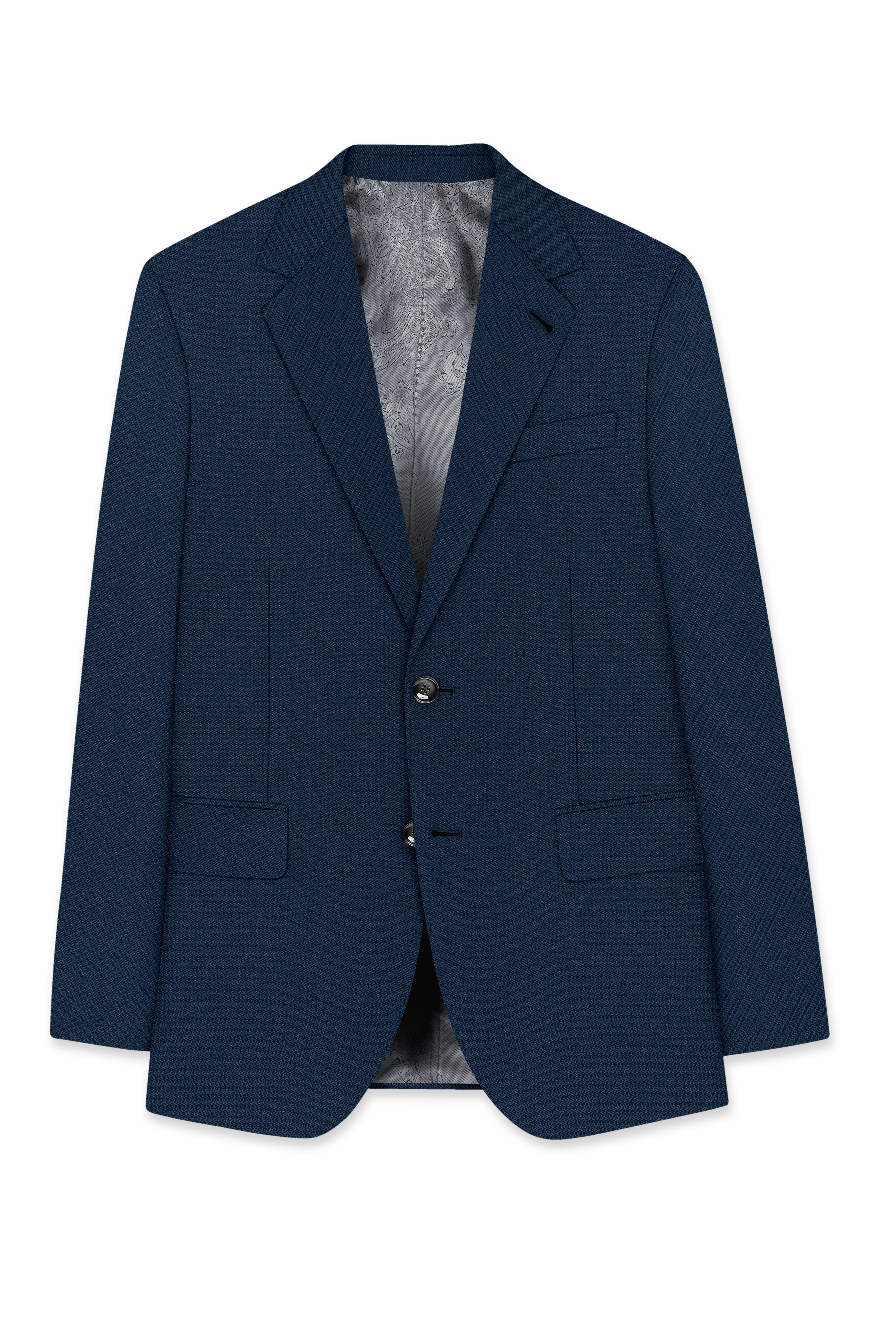 Noctis-Cinder Blue Diamond Textured Wool Rich Slight Stretch Single Breasted Blazer
