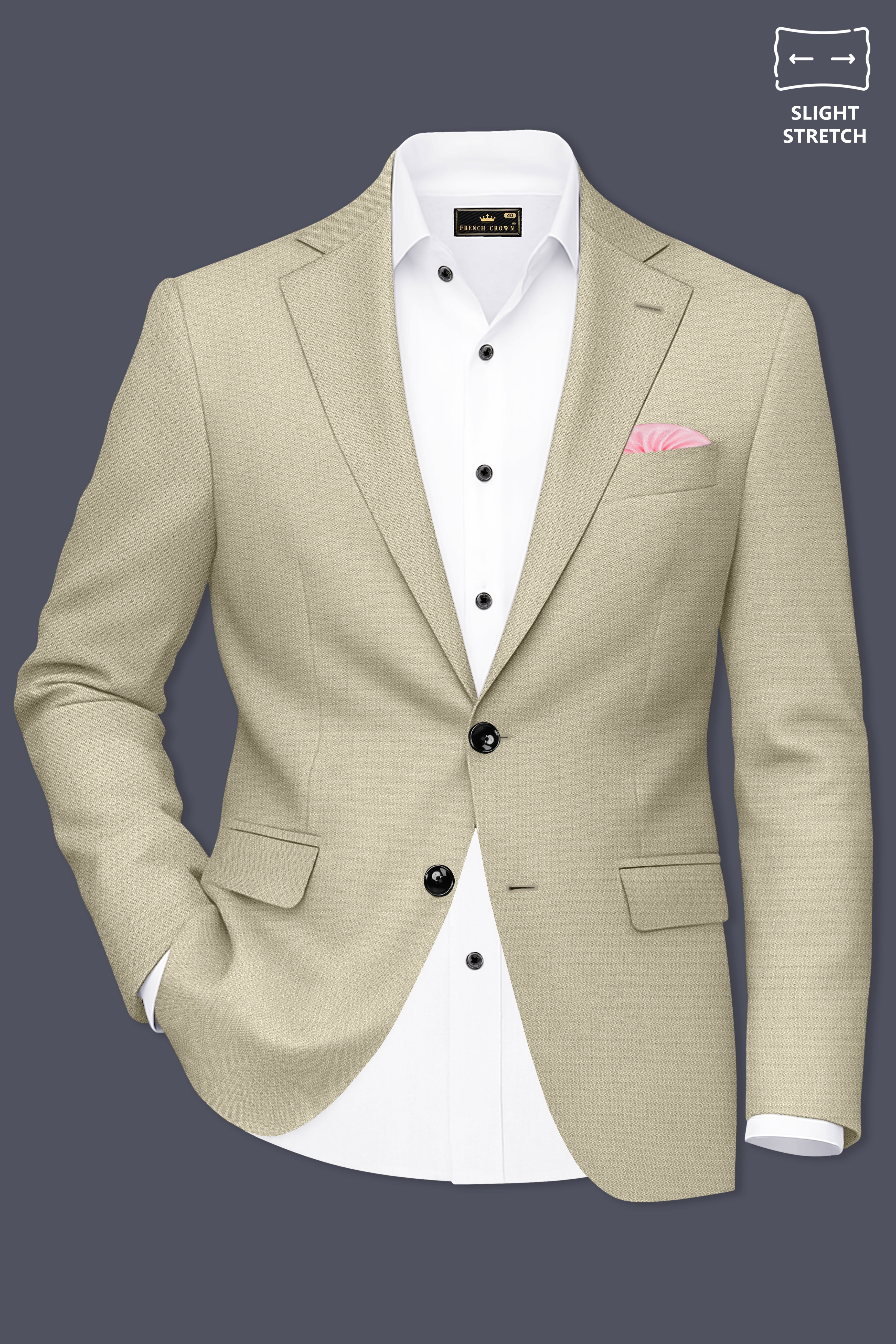 Cedar-Tallow Green Diamond Textured Wool Rich Slight Stretch Single Breasted Blazer