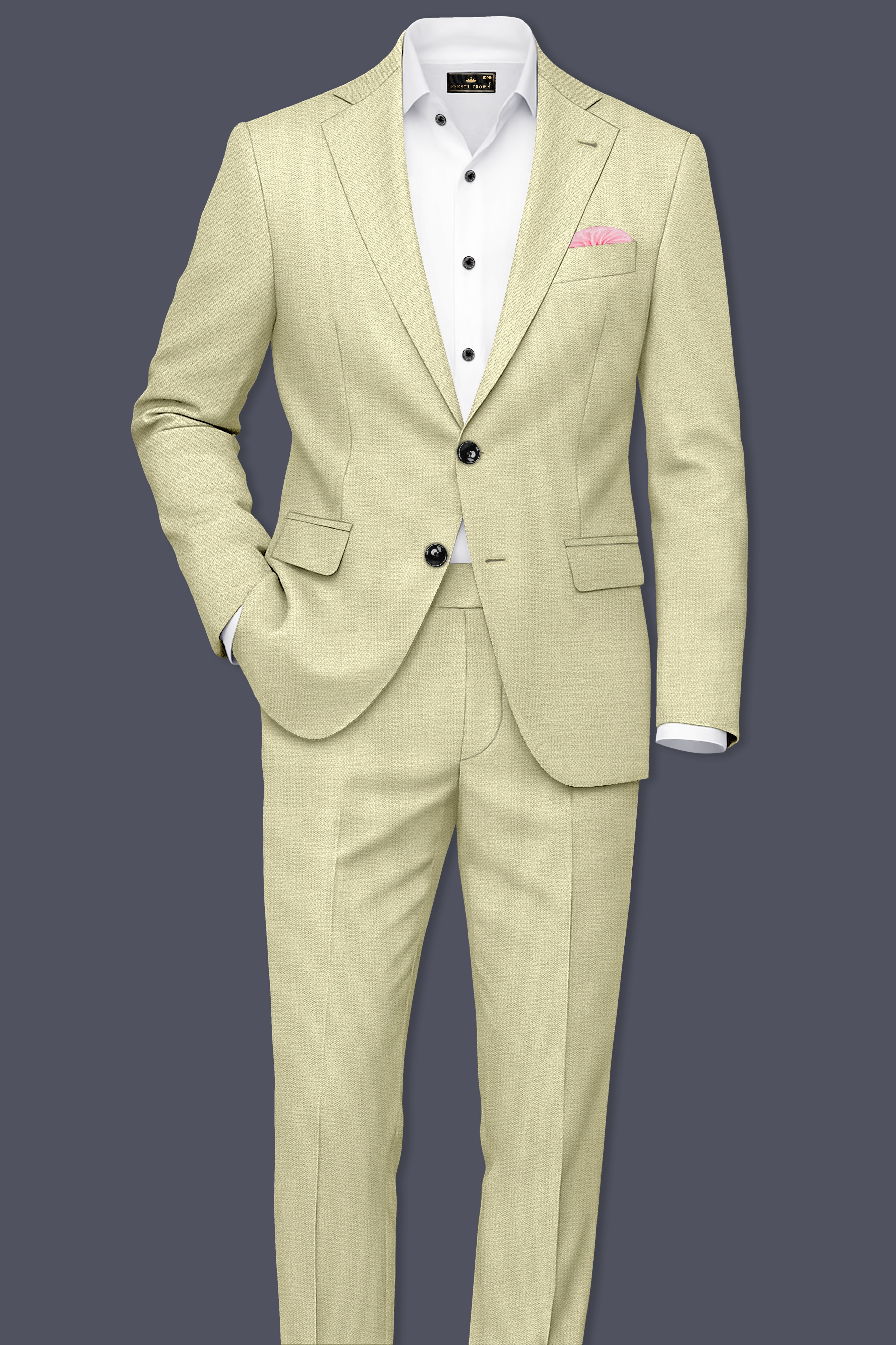 Cedar-Tallow Green Diamond Textured Wool Rich Slight Stretch Single Breasted Blazer