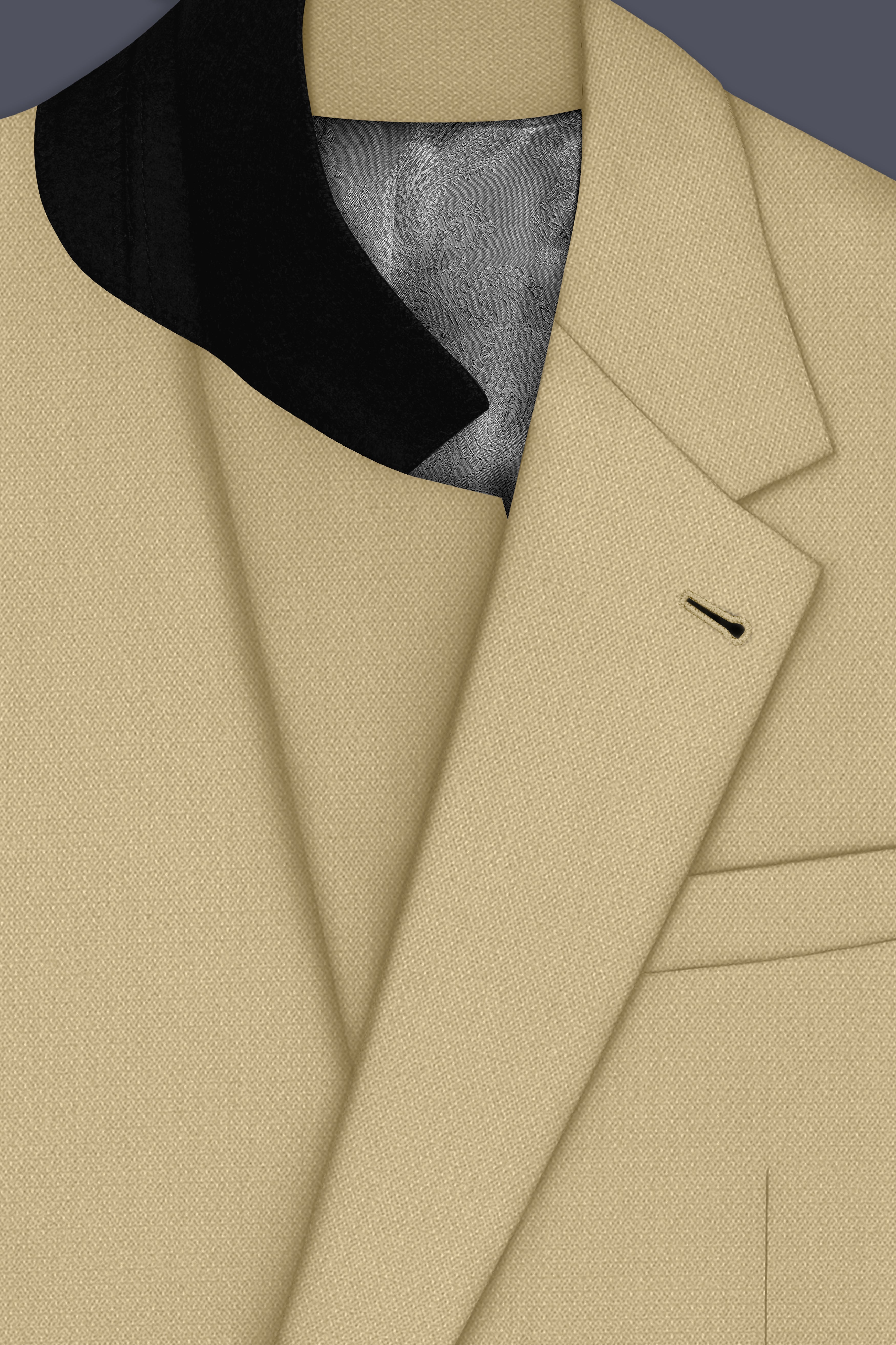 Sable-Mongoose Cream Diamond Textured Wool Rich Slight Stretch Single Breasted Blazer