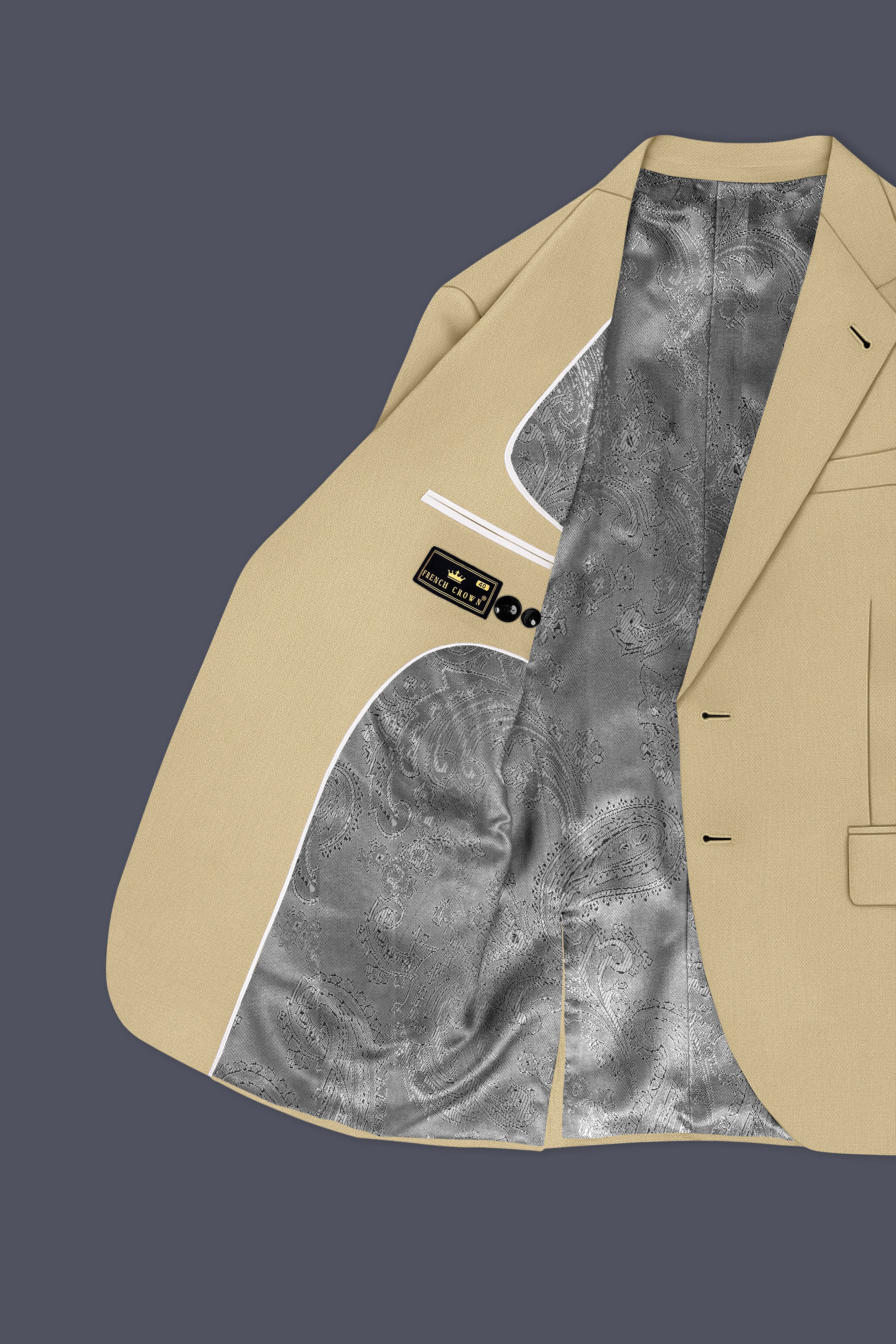 Sable-Mongoose Cream Diamond Textured Wool Rich Slight Stretch Single Breasted Blazer