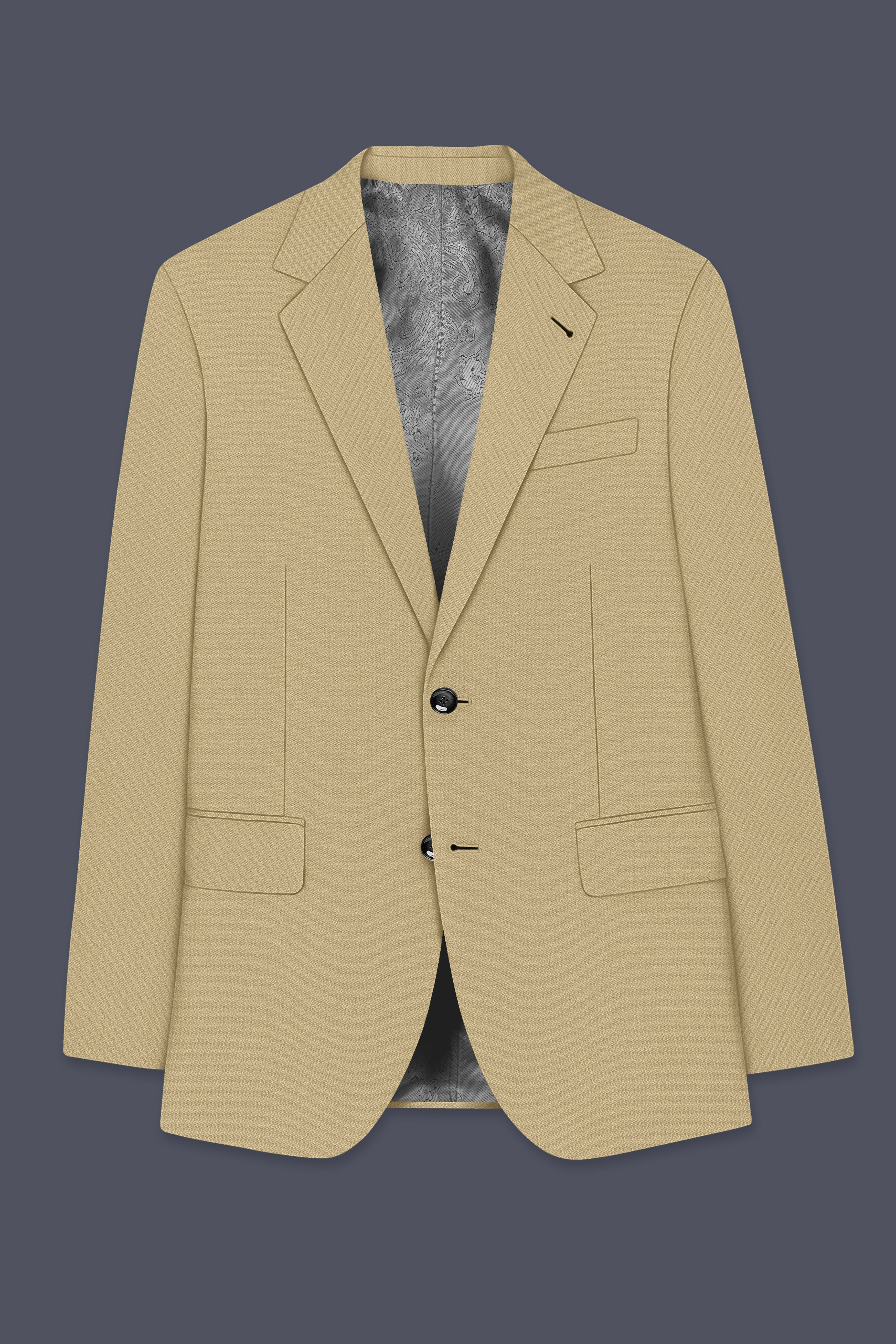 Sable-Mongoose Cream Diamond Textured Wool Rich Slight Stretch Single Breasted Blazer