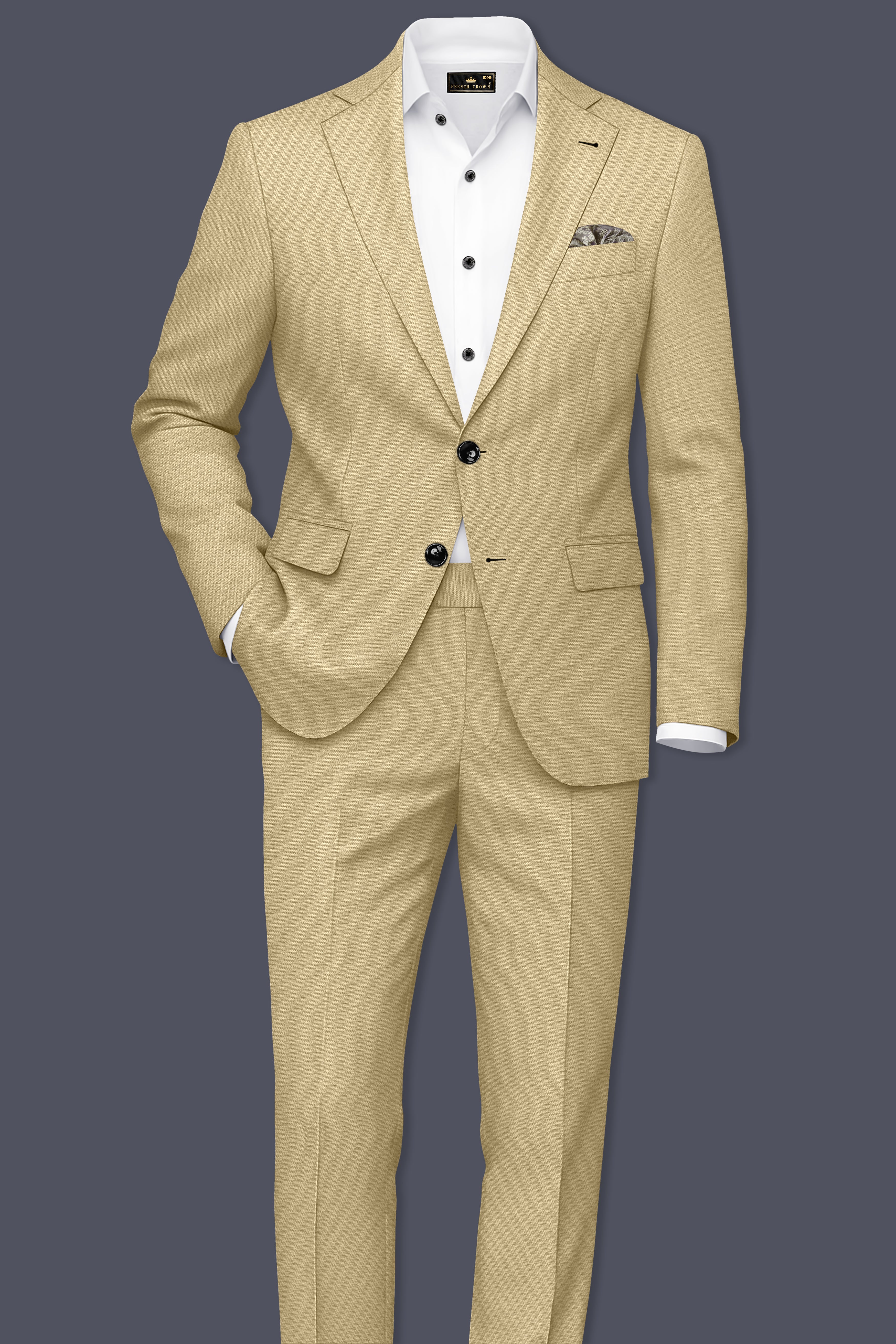 Sable-Mongoose Cream Diamond Textured Wool Rich Slight Stretch Single Breasted Blazer