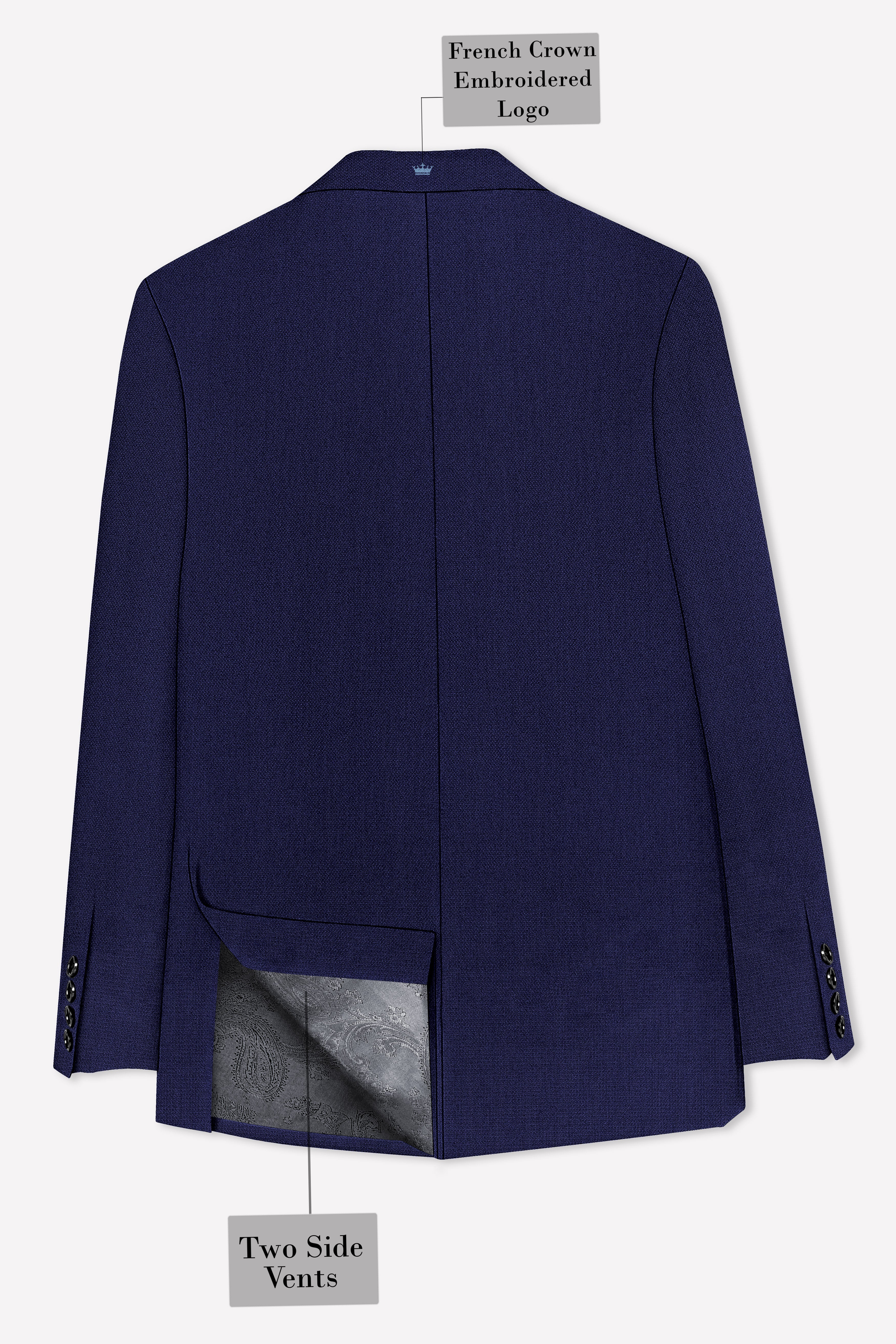 Orion-Vulcan Blue Diamond Textured Wool Rich Slight Stretch Single Breasted Blazer