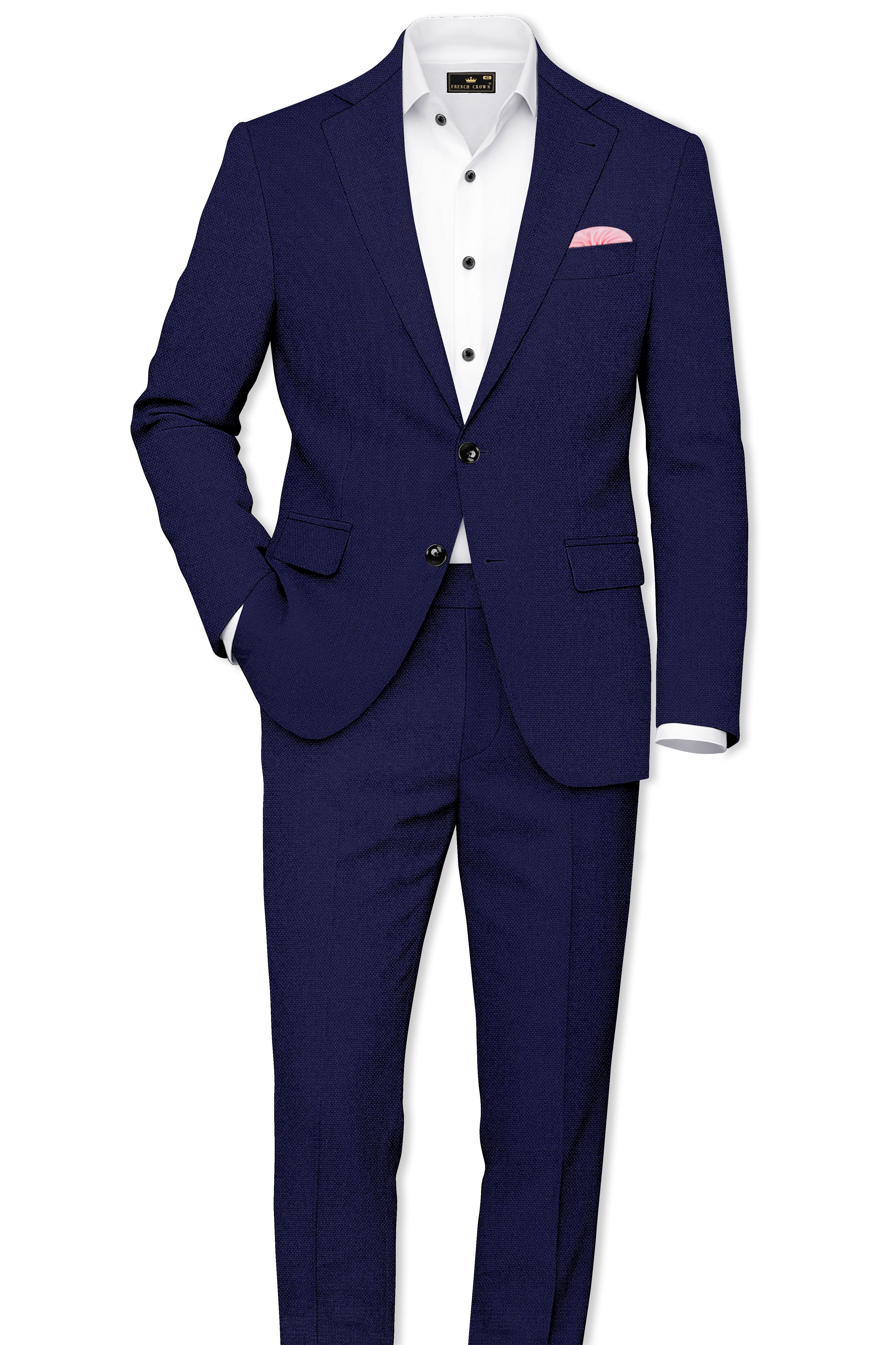 Orion-Vulcan Blue Diamond Textured Wool Rich Slight Stretch Single Breasted Blazer