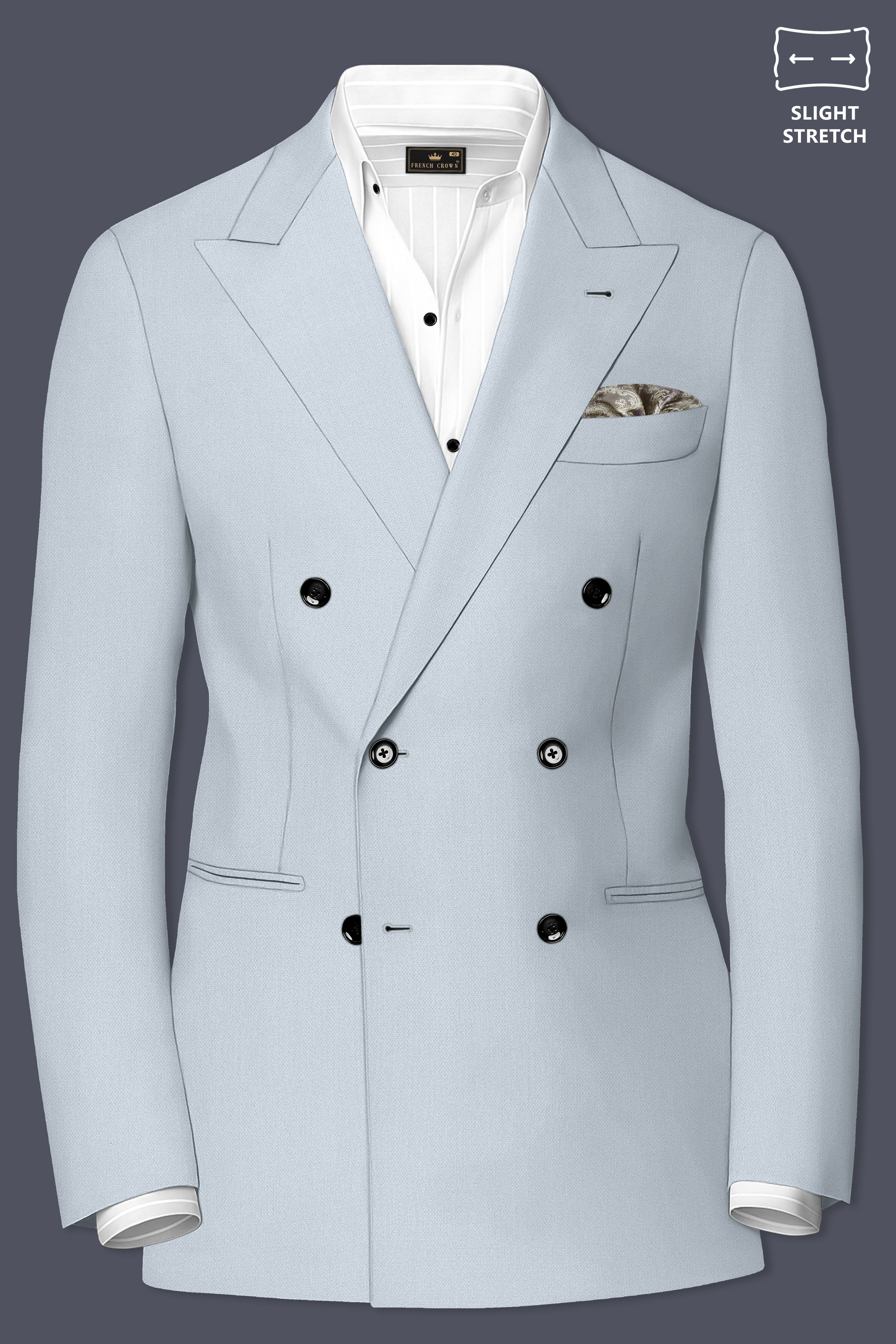 Prism-Chalice Gray Diamond Textured Wool Rich Slight Stretch Double Breasted Blazer