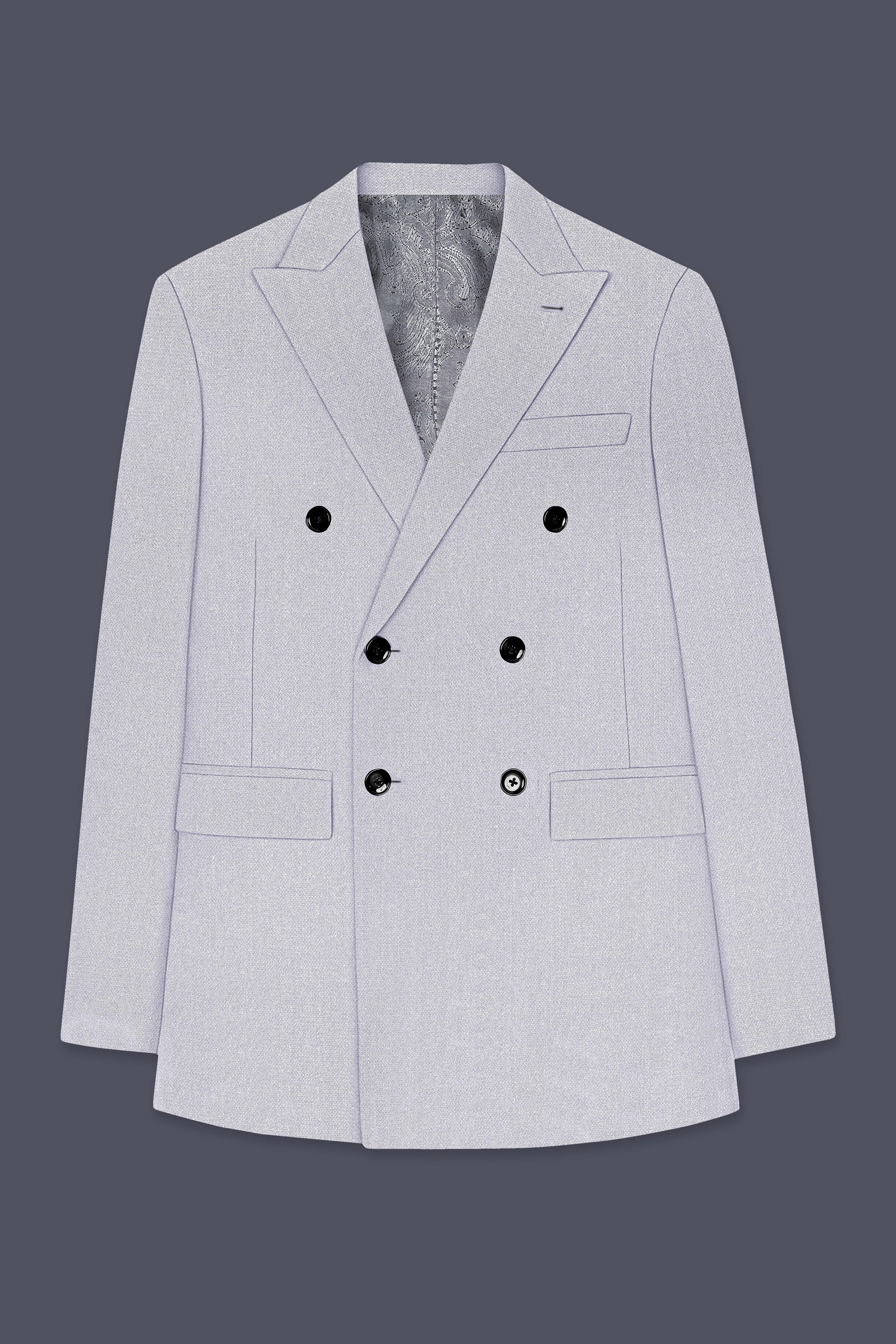 Prism-Chalice Gray Diamond Textured Wool Rich Slight Stretch Double Breasted Blazer