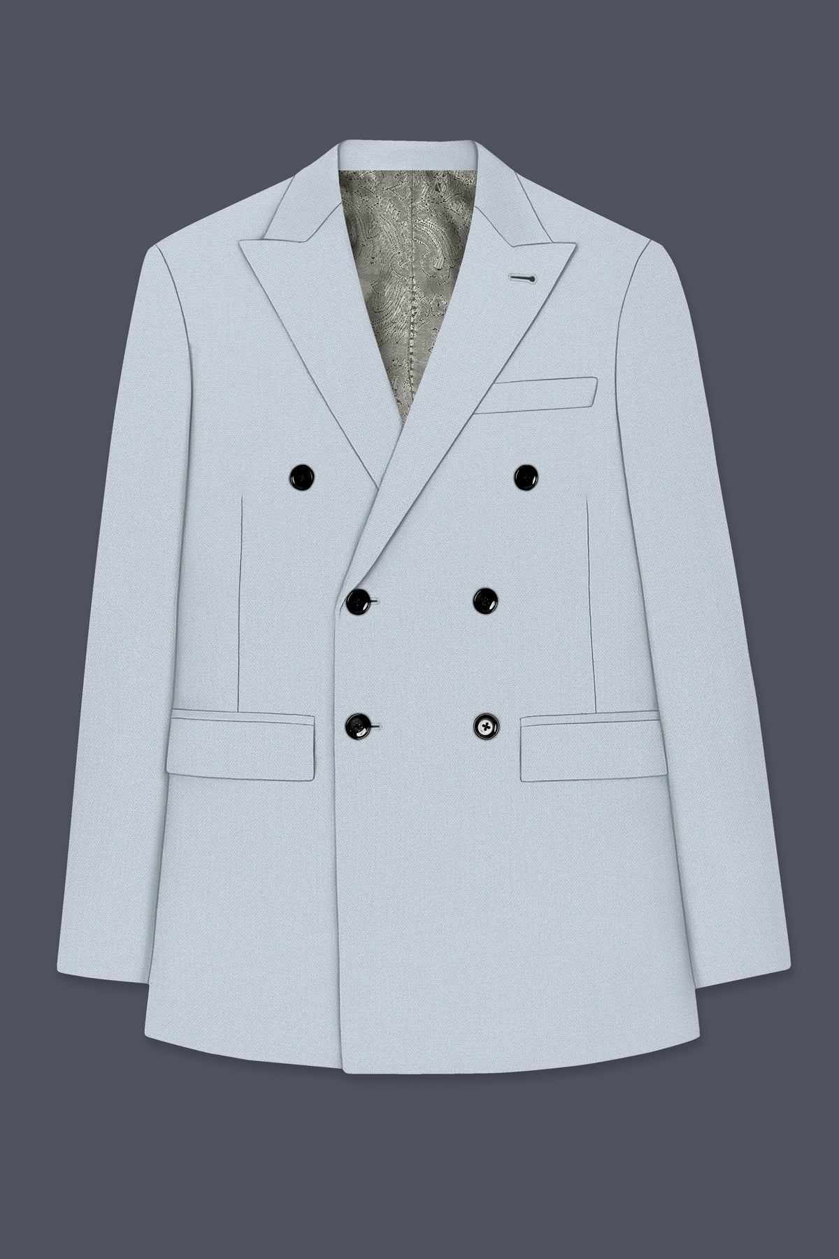 Prism-Chalice Gray Diamond Textured Wool Rich Slight Stretch Double Breasted Blazer