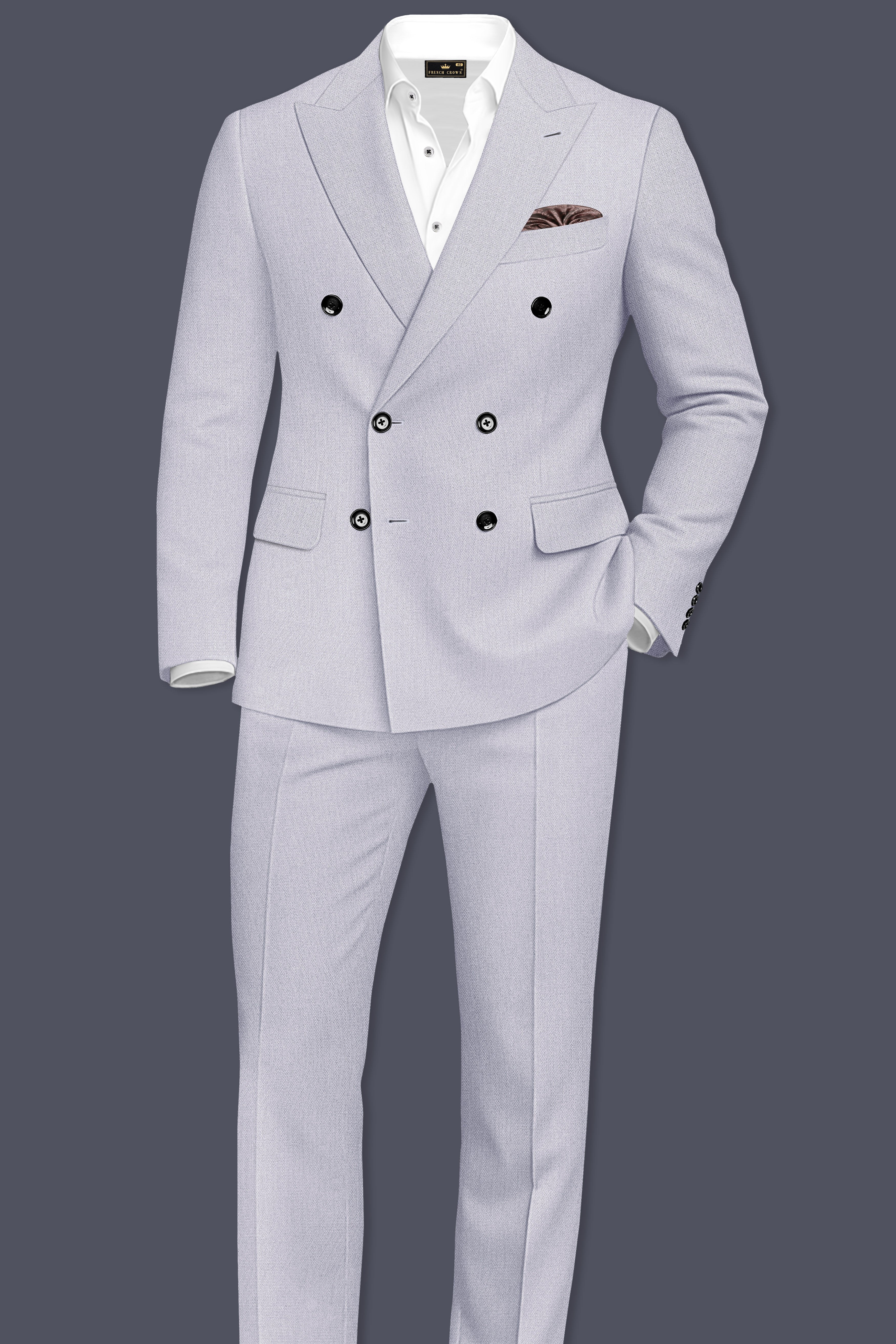 Prism-Chalice Gray Diamond Textured Wool Rich Slight Stretch Double Breasted Blazer