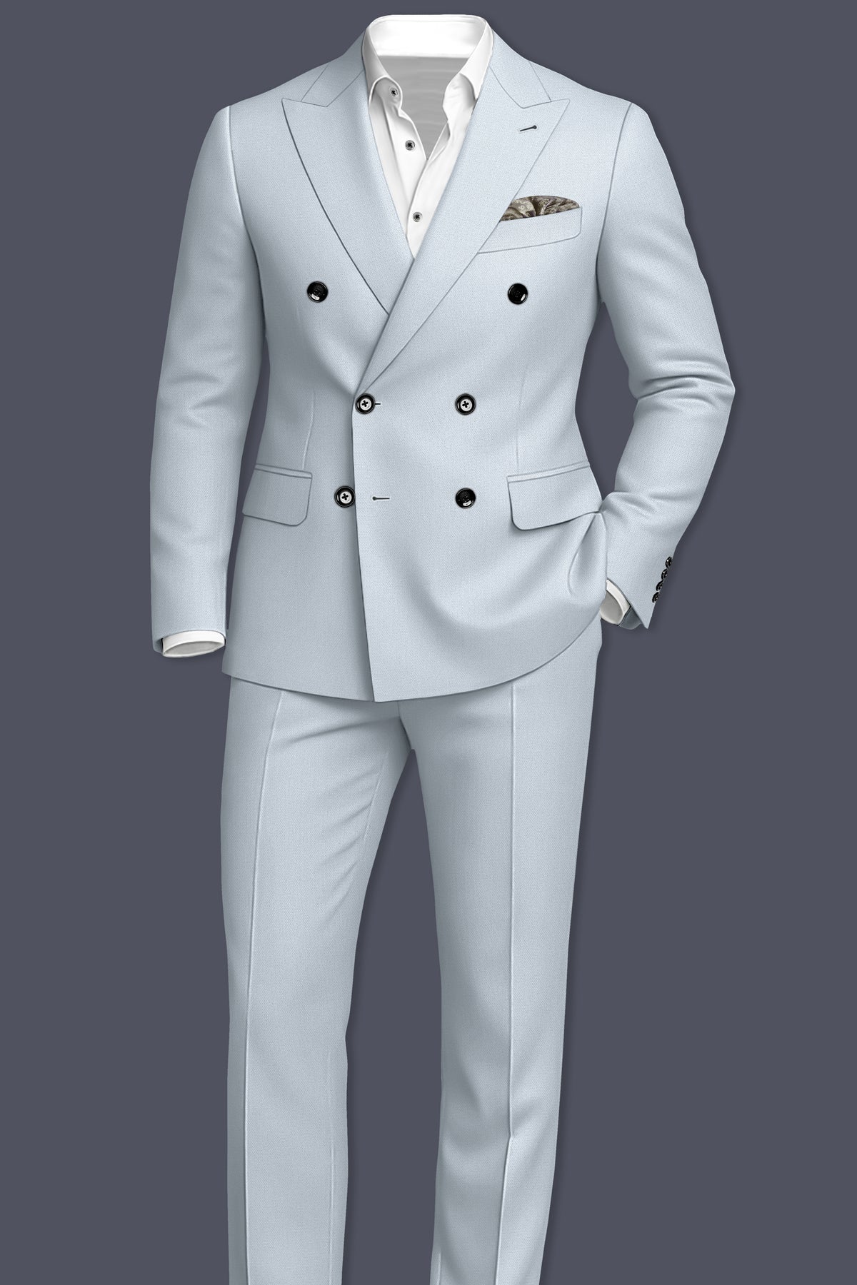 Prism-Chalice Gray Diamond Textured Wool Rich Slight Stretch Double Breasted Blazer