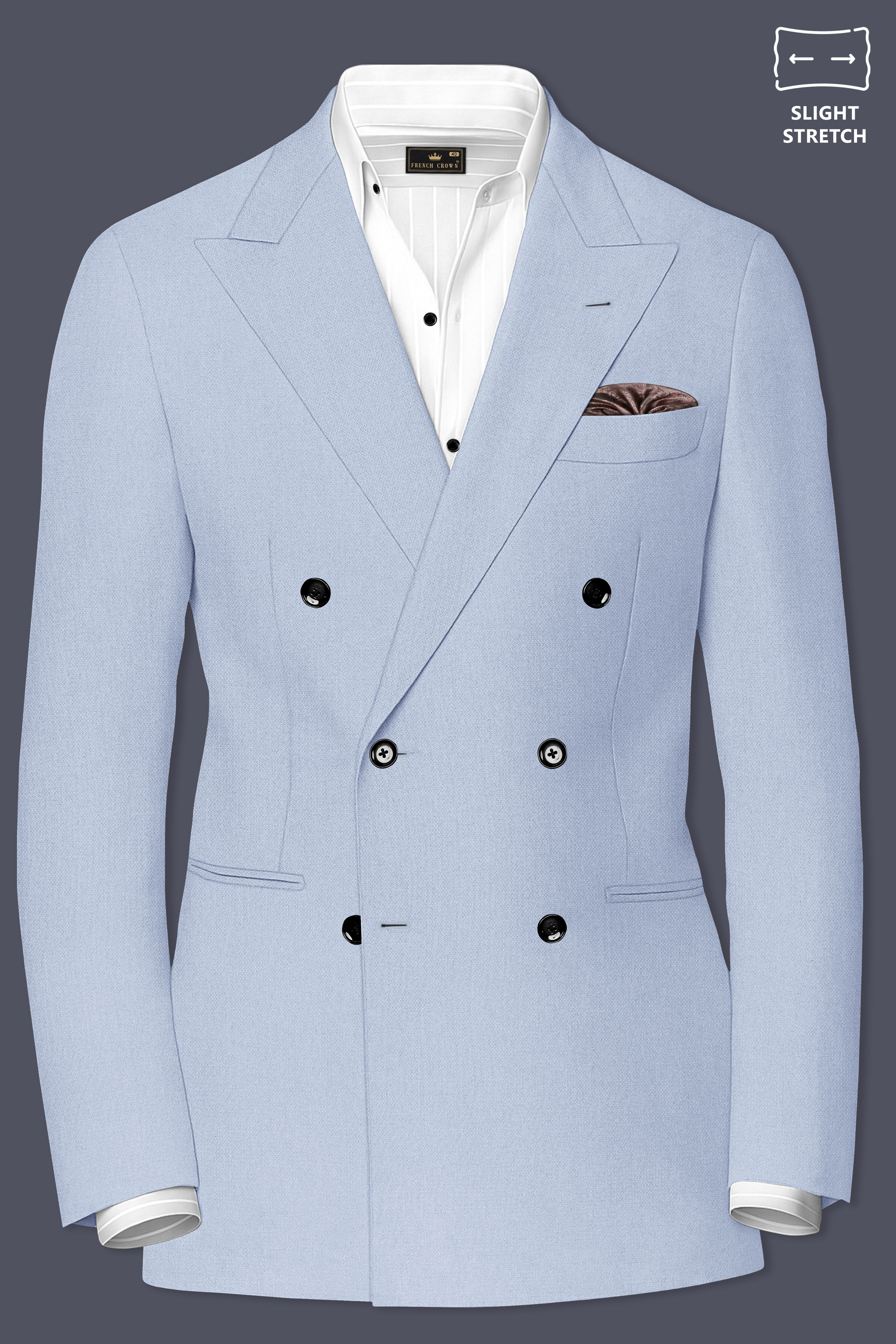 Azure-Heather Blue Diamond Textured Wool Rich Slight Stretch Double Breasted Blazer
