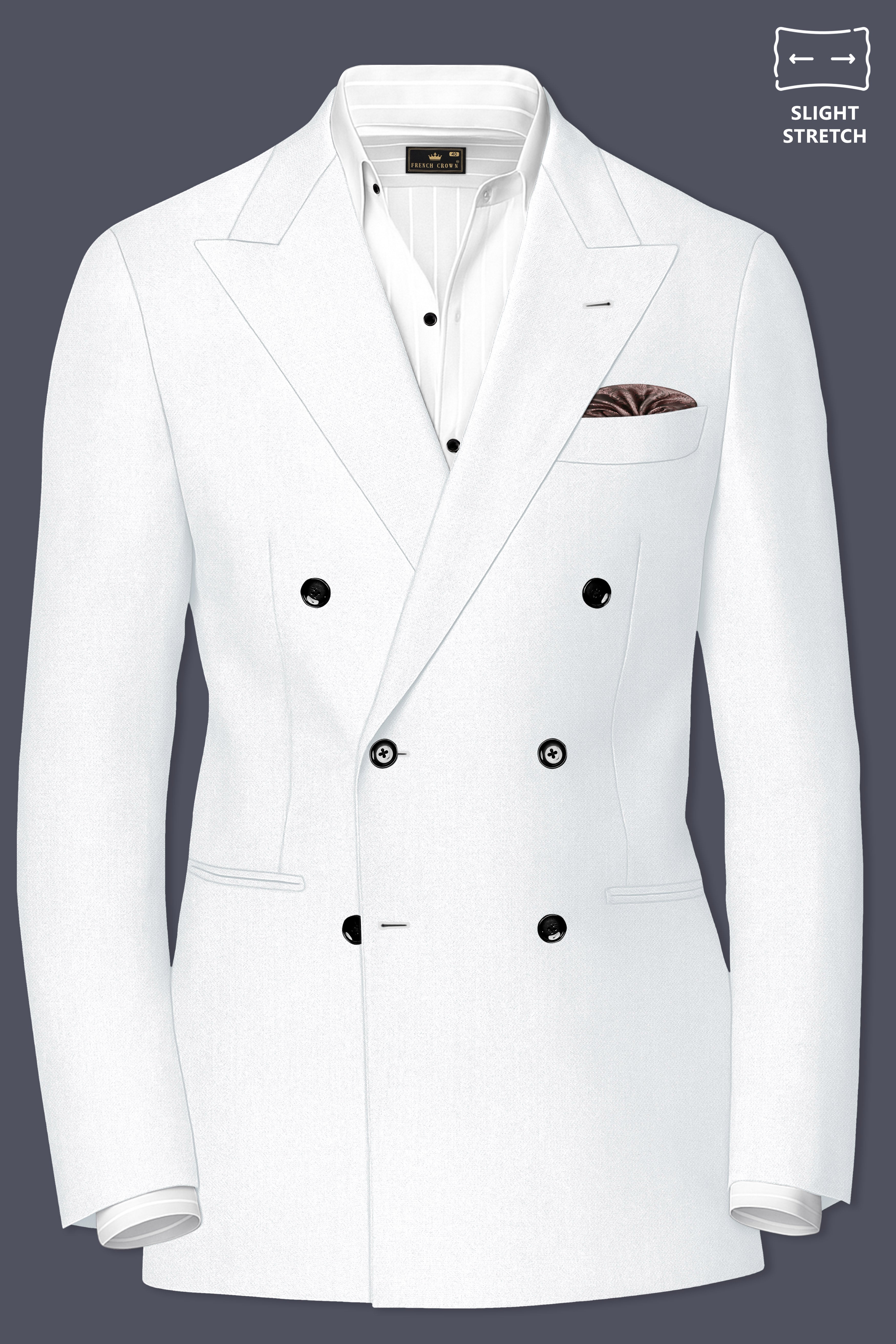 Sterling-Bright White Diamond Textured Wool Rich Slight Stretch Double Breasted Blazer