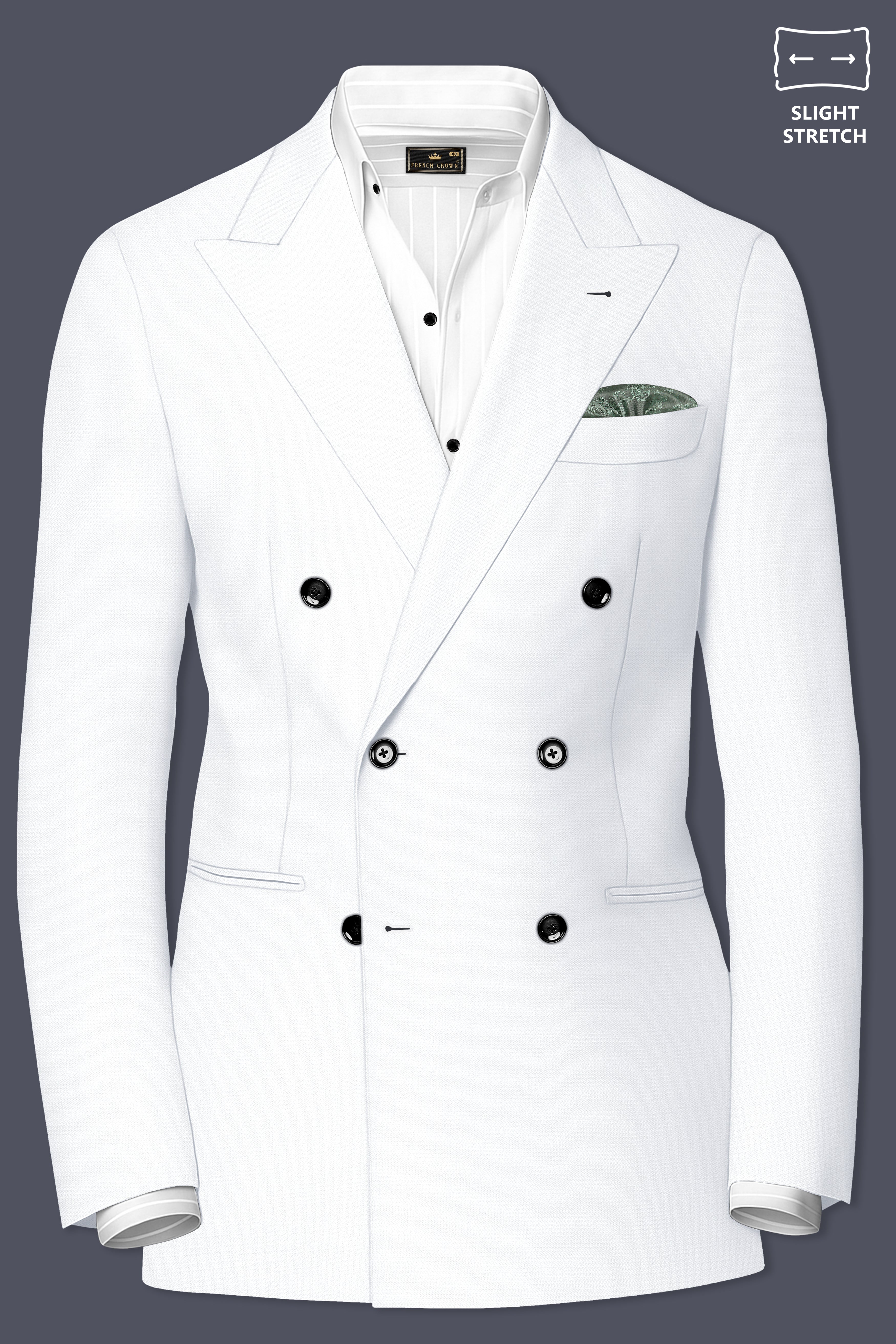 Sterling-Bright White Diamond Textured Wool Rich Slight Stretch Double Breasted Blazer