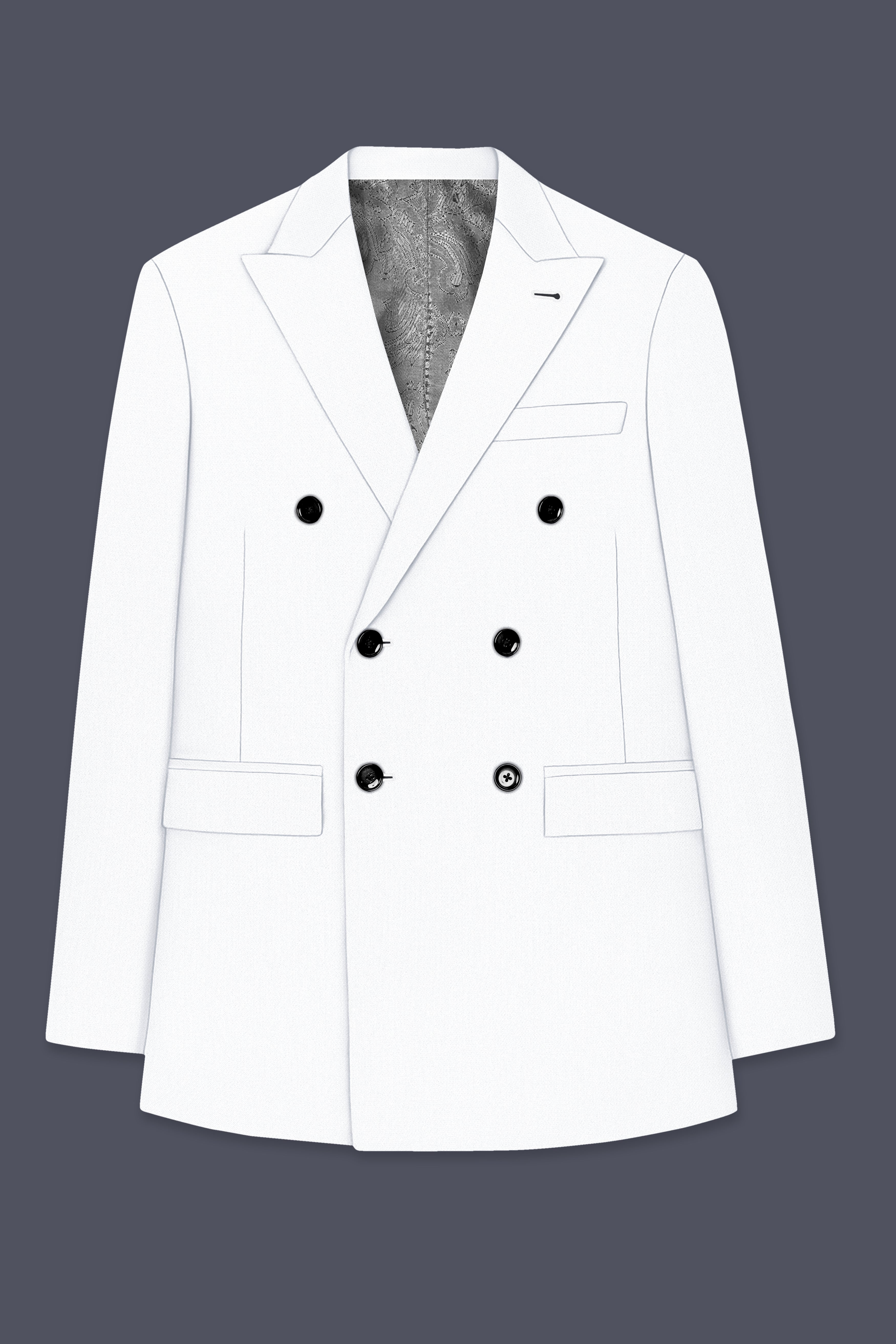 Sterling-Bright White Diamond Textured Wool Rich Slight Stretch Double Breasted Blazer