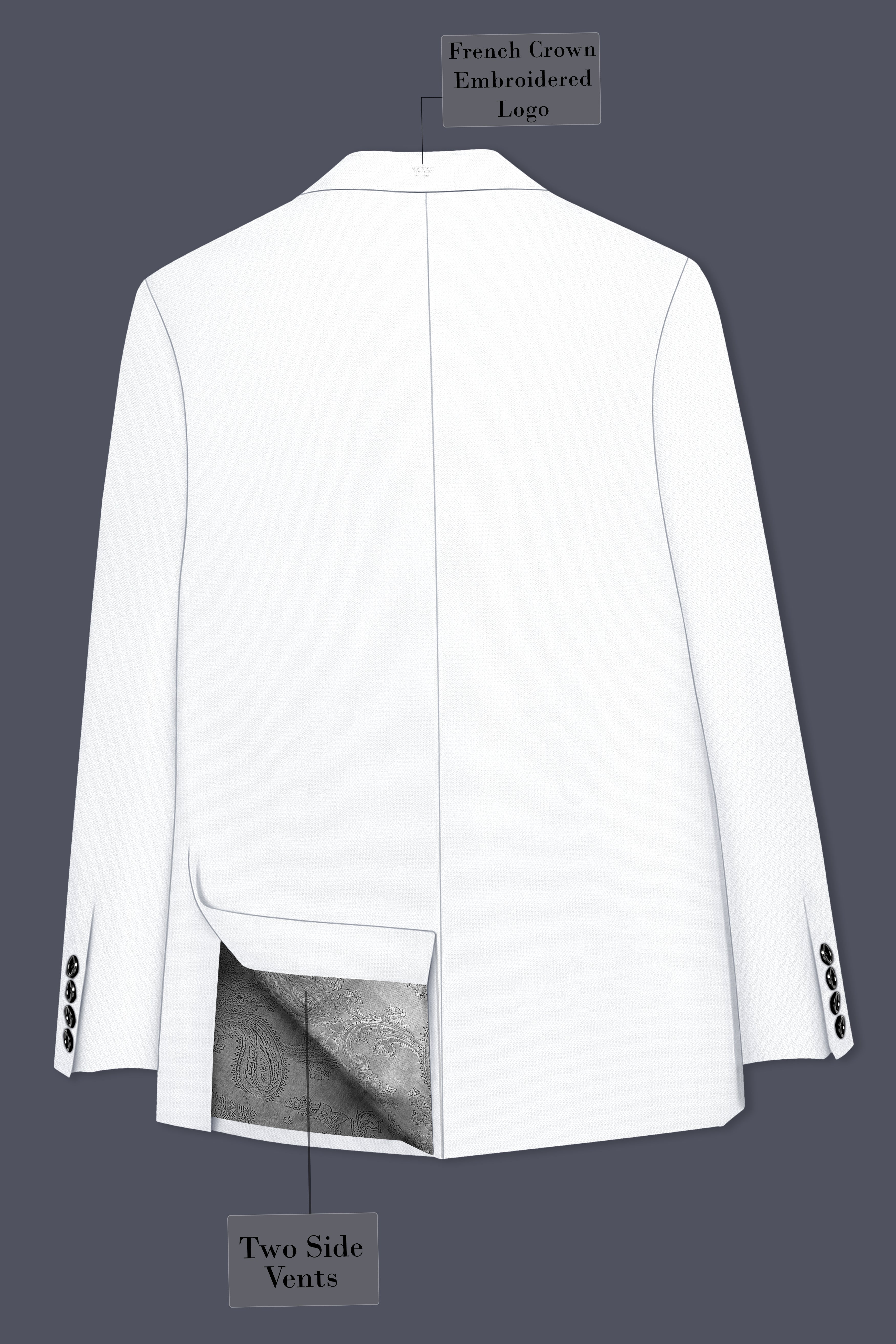 Sterling-Bright White Diamond Textured Wool Rich Slight Stretch Double Breasted Blazer
